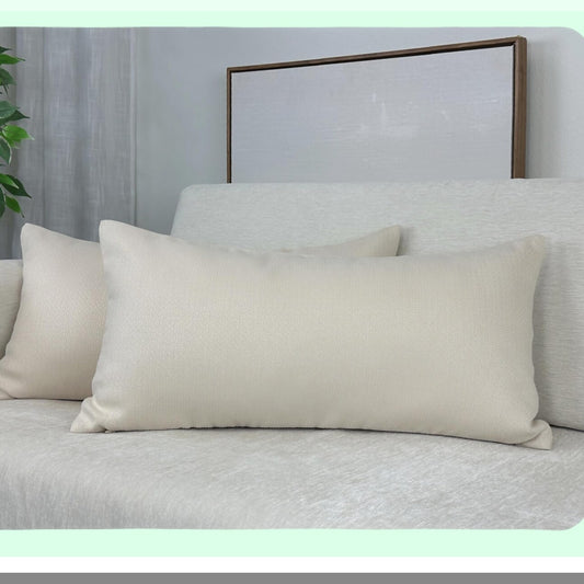 Luxury Ivory Lumbar Pillow Covers - Set of 2, Brushed Polyester, 14" x 26", Zipper Closure, Decorative Throw Pillow Cases for Home Decor