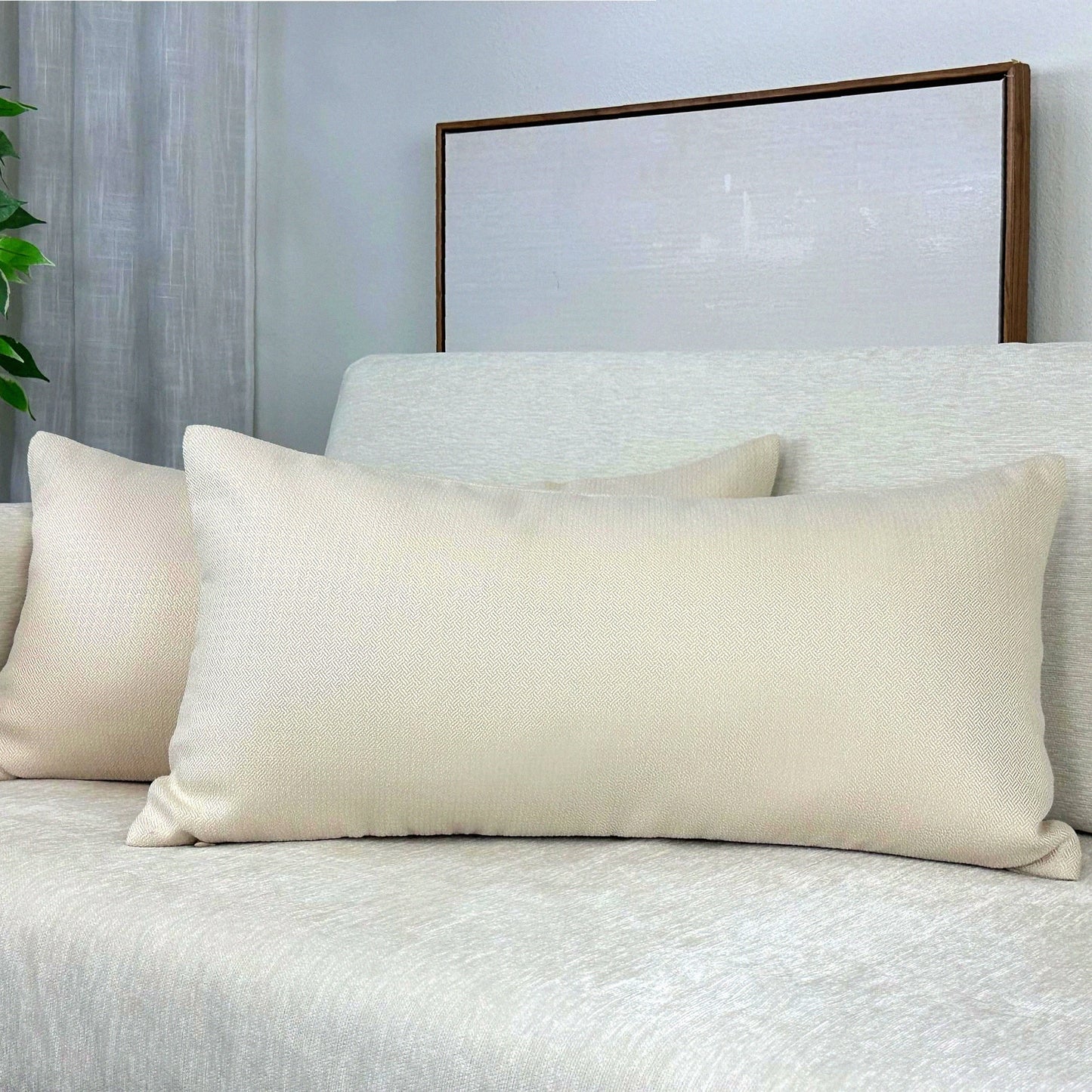 Luxury Ivory Lumbar Pillow Covers - Set of 2, Brushed Polyester, 14" x 26", Zipper Closure, Decorative Throw Pillow Cases for Home Decor