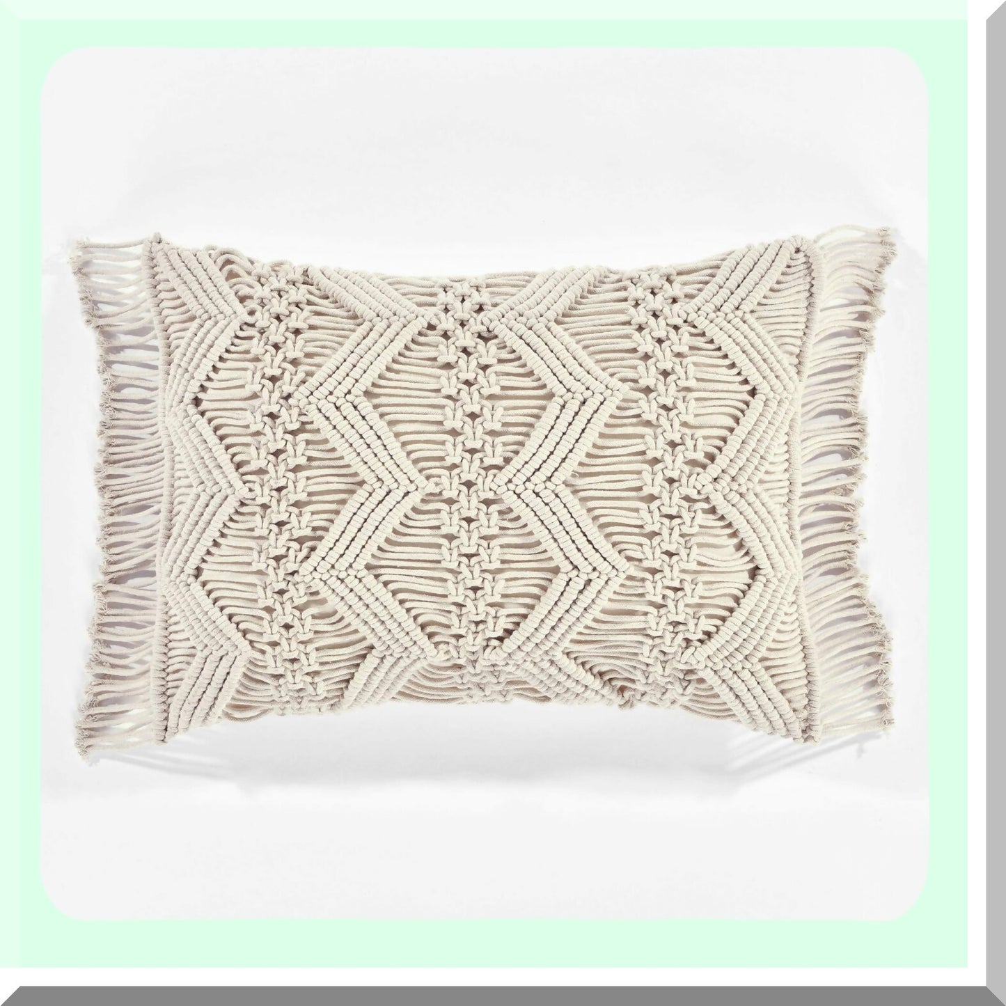 Neutral Chevron Macrame Decorative Throw Pillow Cover - Rectangle Pillow Cover for Bed, Couch, Chair - 20" x 13" - Stylish Home Decor Accent
