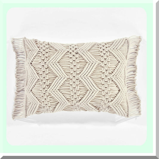 Neutral Chevron Macrame Decorative Throw Pillow Cover - Rectangle Pillow Cover for Bed, Couch, Chair - 20" x 13" - Stylish Home Decor Accent