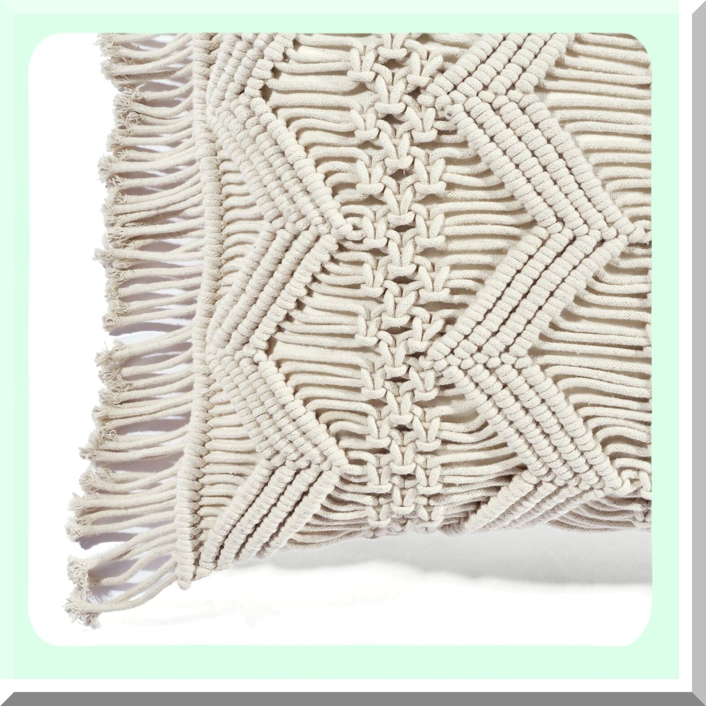 Neutral Chevron Macrame Decorative Throw Pillow Cover - Rectangle Pillow Cover for Bed, Couch, Chair - 20" x 13" - Stylish Home Decor Accent