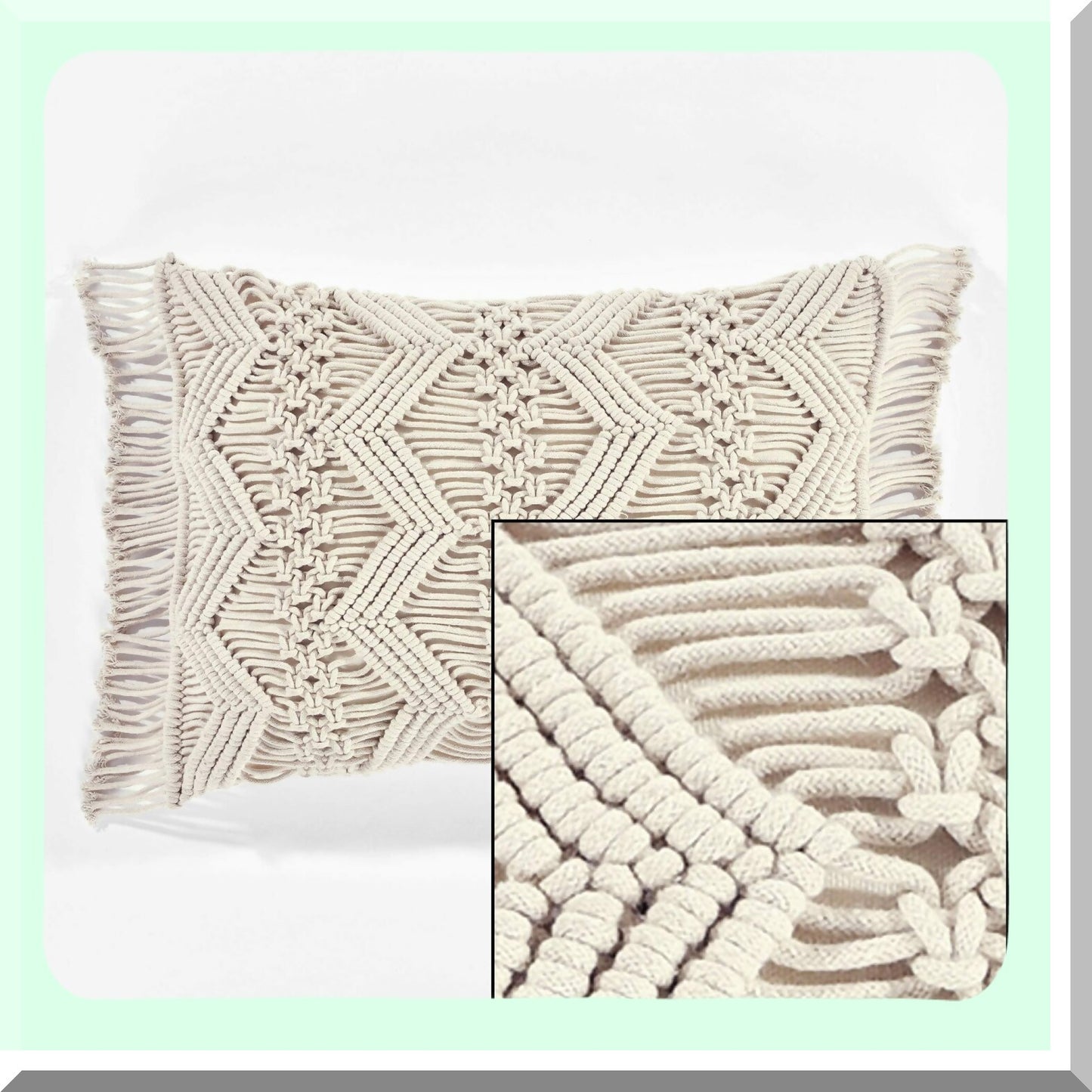 Neutral Chevron Macrame Decorative Throw Pillow Cover - Rectangle Pillow Cover for Bed, Couch, Chair - 20" x 13" - Stylish Home Decor Accent