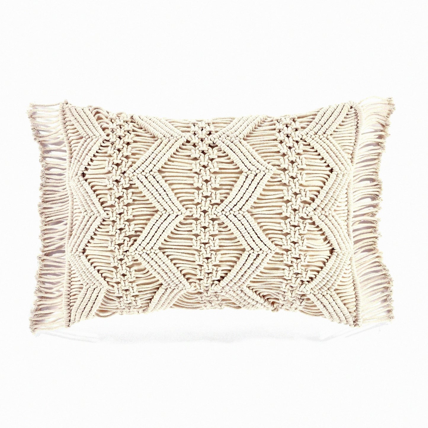 Neutral Chevron Macrame Decorative Throw Pillow Cover - Rectangle Pillow Cover for Bed, Couch, Chair - 20" x 13" - Stylish Home Decor Accent