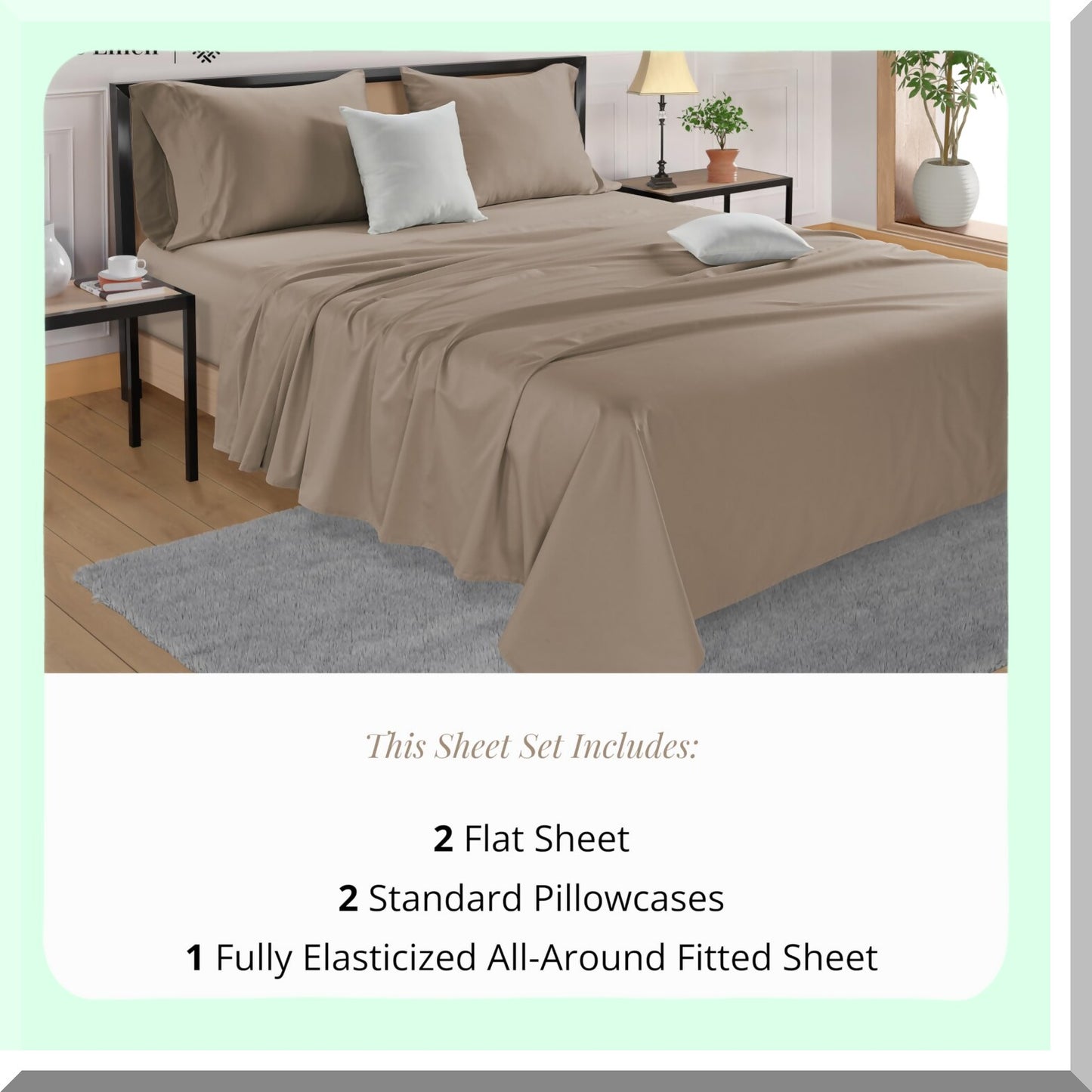 Luxury Cotton Split Bedding Set - 5 Piece 600 TC Hotel Sheets with Pillowcases in Taupe. Ultra Soft, 15" Deep Pocket for Adjustable Beds.