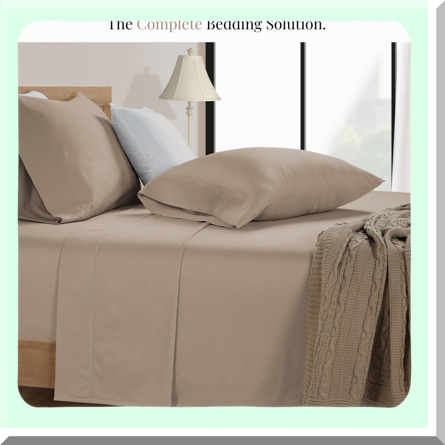 Luxury Cotton Split Bedding Set - 5 Piece 600 TC Hotel Sheets with Pillowcases in Taupe. Ultra Soft, 15" Deep Pocket for Adjustable Beds.