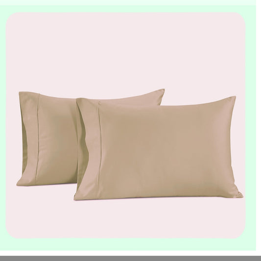 Luxury Cotton Pillowcase Set - 20x40 Taupe Envelope Closure - Soft Silk-like Fabric - Breathable & Easy Fit - Opulent Hem Details - Set of 2
