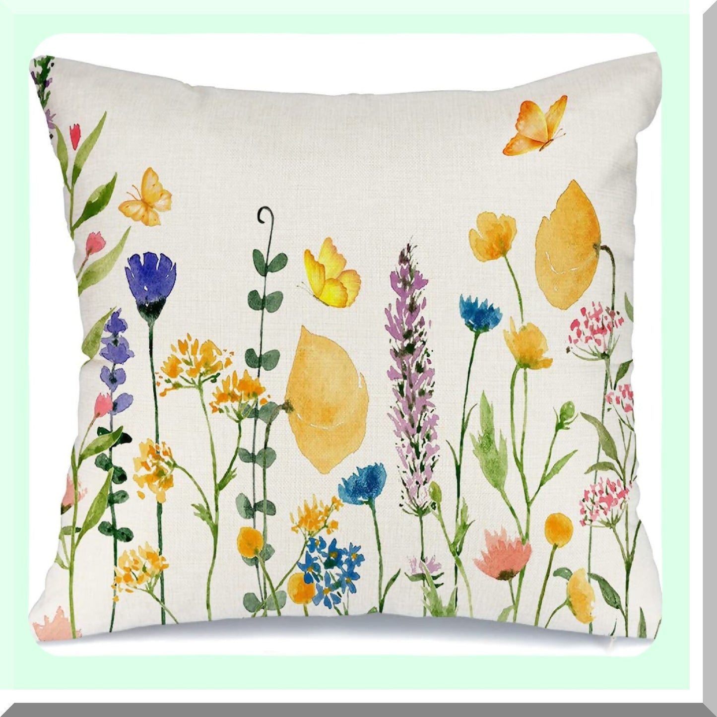 Colorful Spring Butterfly Pillow Covers - Set of 2 18X18 Decorative Cases with Flowers & Leaves Design. Perfect for Summer Farmhouse Home Decor on Couch or Sofa. G244-18