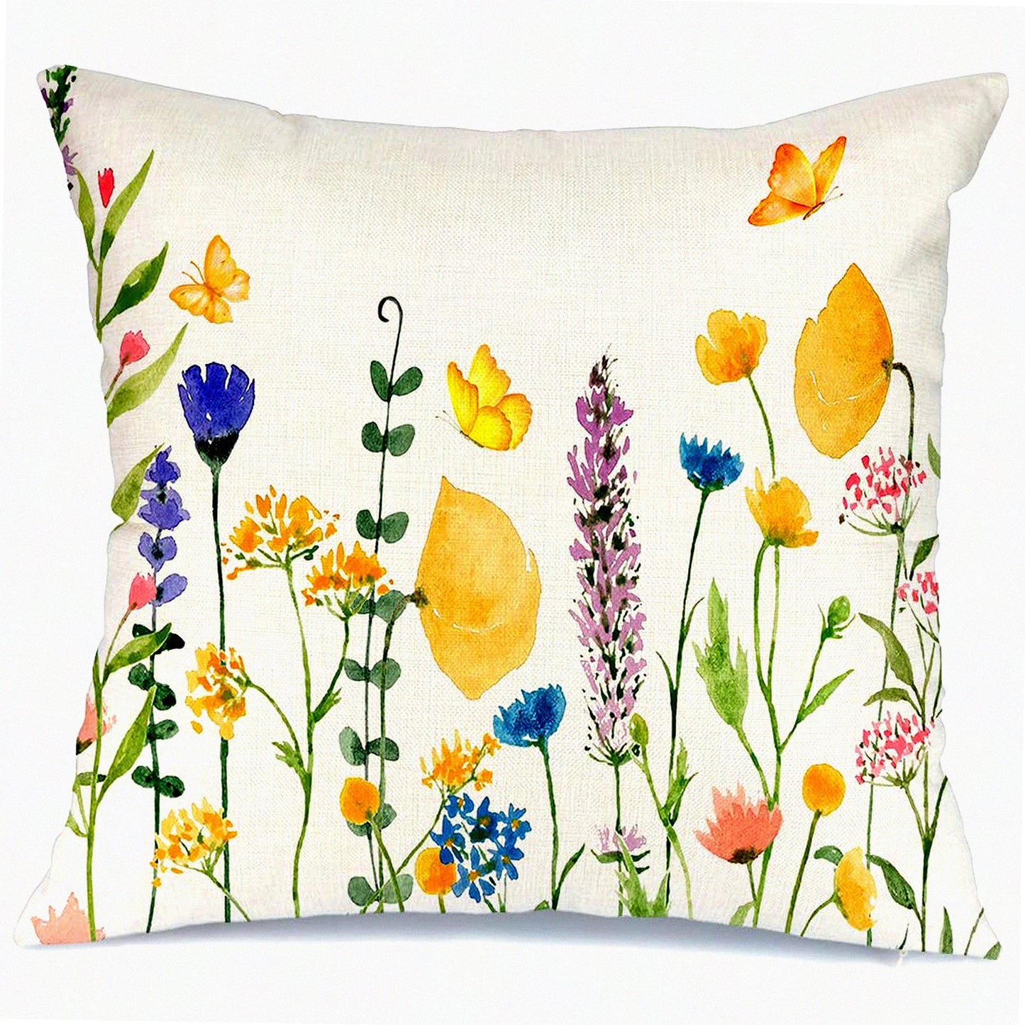 Colorful Spring Butterfly Pillow Covers - Set of 2 18X18 Decorative Cases with Flowers & Leaves Design. Perfect for Summer Farmhouse Home Decor on Couch or Sofa. G244-18