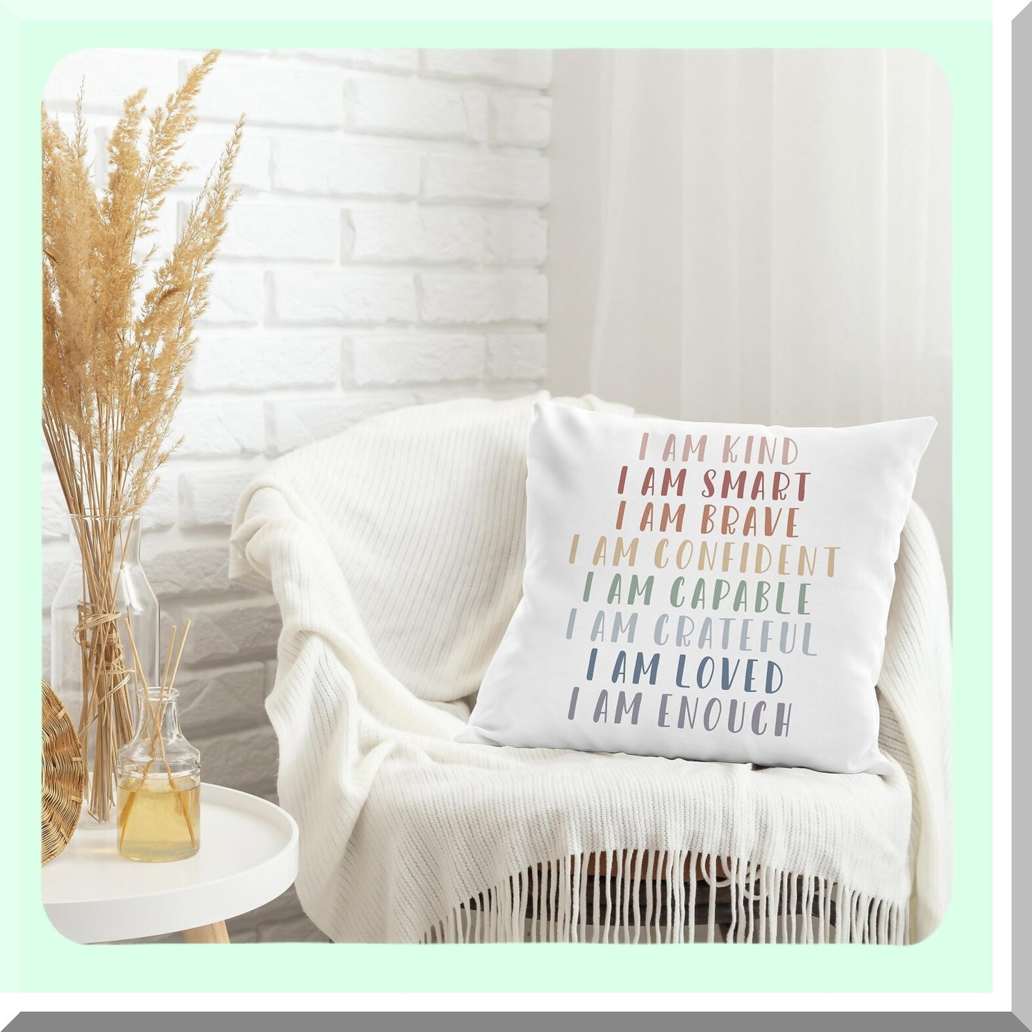 Rainbow Kindness Affirmations Pillowcase - Inspirational Decor for Teens Girls Nursery Room - Positive Cushion Cover 18x18 Inch