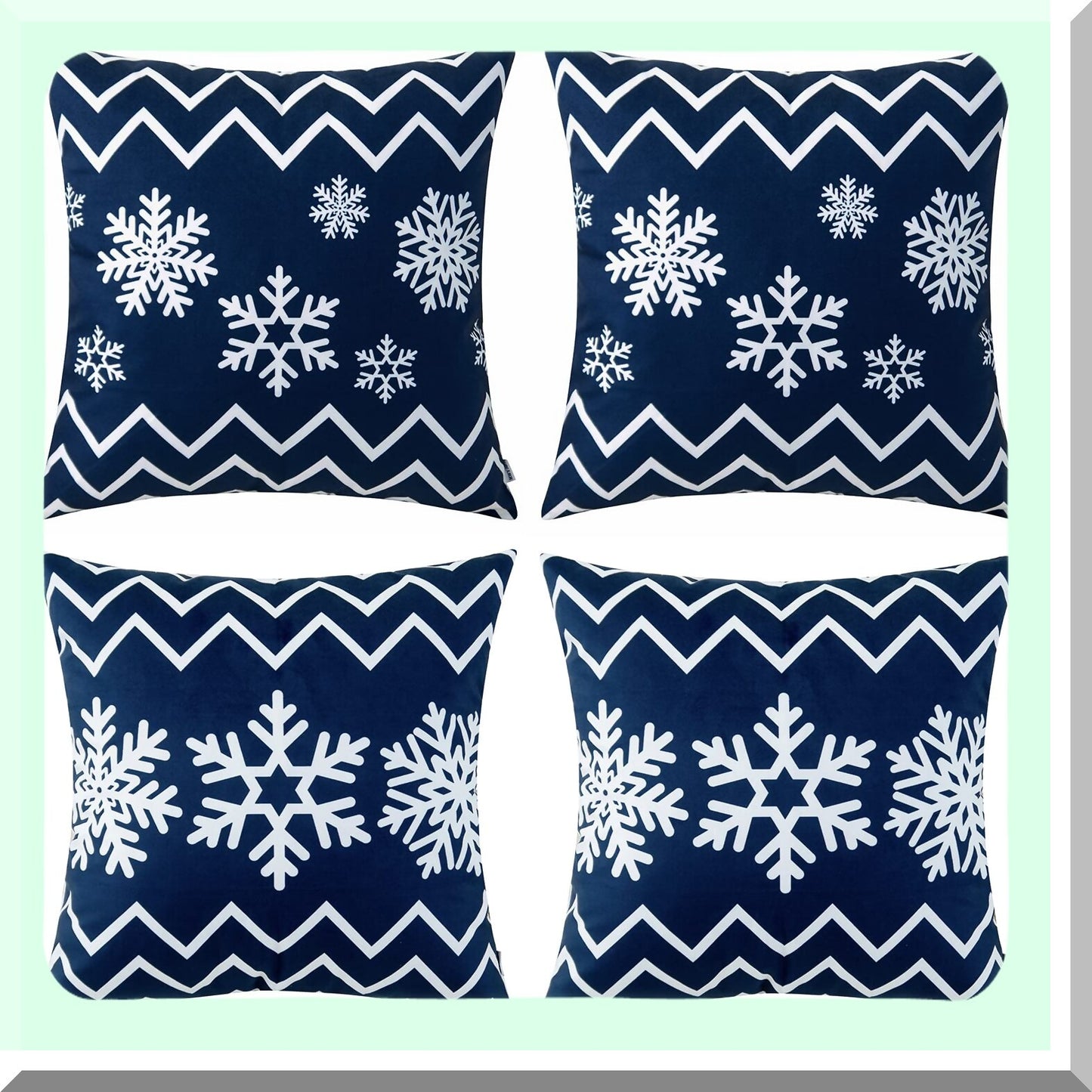Snowflakes Bohemia Navy Blue Throw Pillow Covers - Set of 4, 18x18 Inch Decorative Cushion Cases for Couch, Sofa, Bed, Living Room - Soft Pack