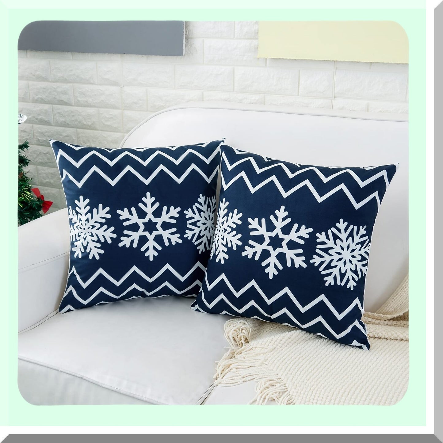 Snowflakes Bohemia Navy Blue Throw Pillow Covers - Set of 4, 18x18 Inch Decorative Cushion Cases for Couch, Sofa, Bed, Living Room - Soft Pack