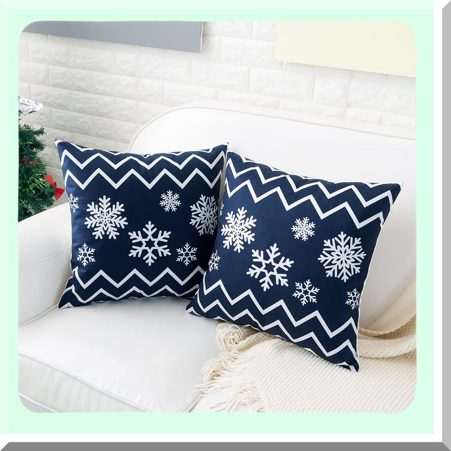 Snowflakes Bohemia Navy Blue Throw Pillow Covers - Set of 4, 18x18 Inch Decorative Cushion Cases for Couch, Sofa, Bed, Living Room - Soft Pack