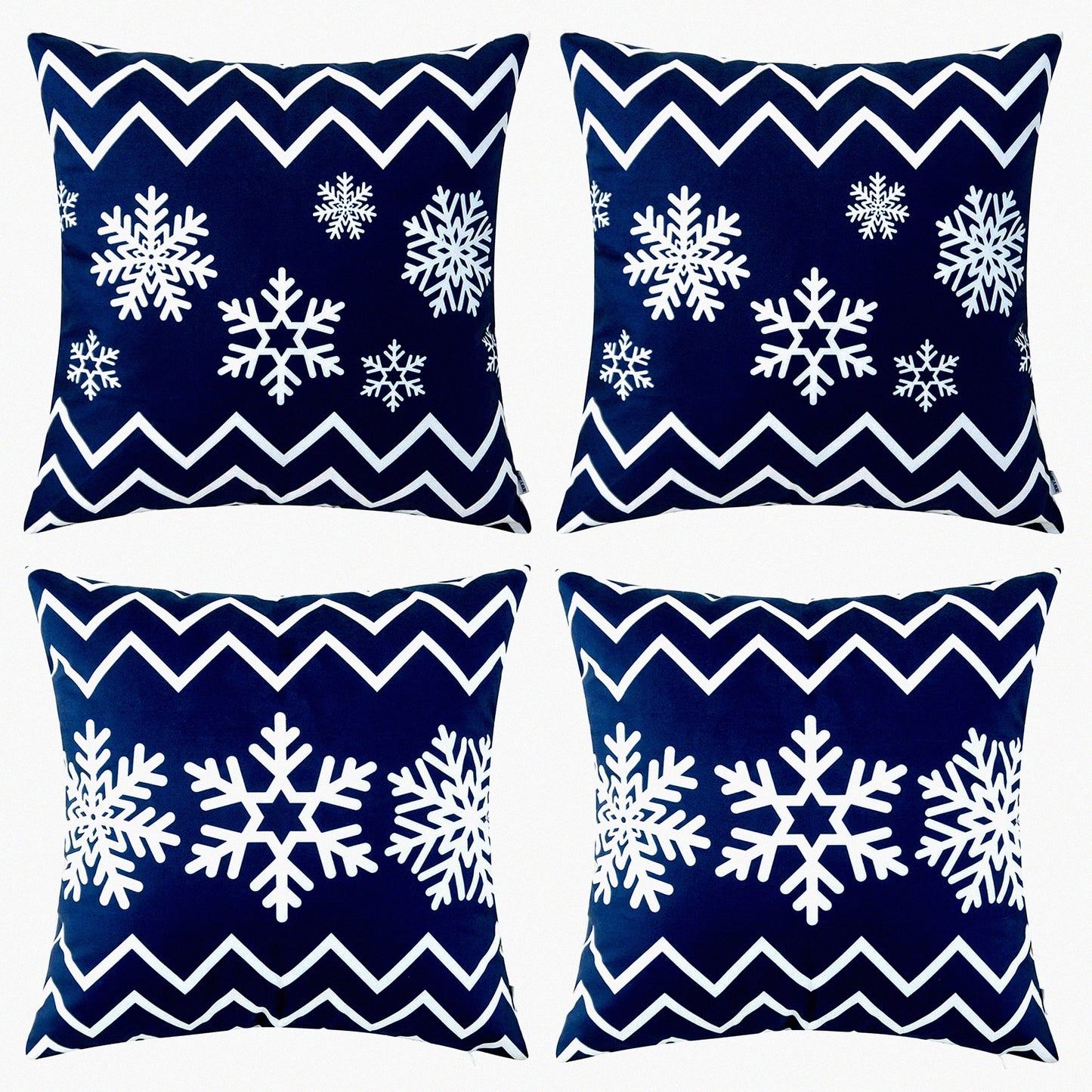 Snowflakes Bohemia Navy Blue Throw Pillow Covers - Set of 4, 18x18 Inch Decorative Cushion Cases for Couch, Sofa, Bed, Living Room - Soft Pack