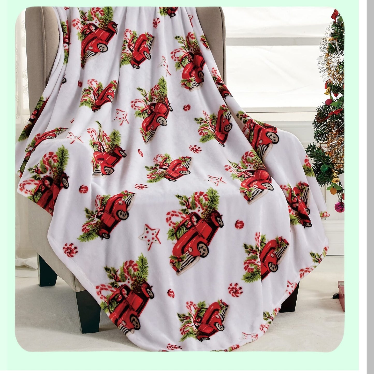 CozyFest Microplush Holiday Throw Blanket - Red Pickup Truck Design, 50" x 60""