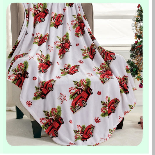 CozyFest Microplush Holiday Throw Blanket - Red Pickup Truck Design, 50" x 60""