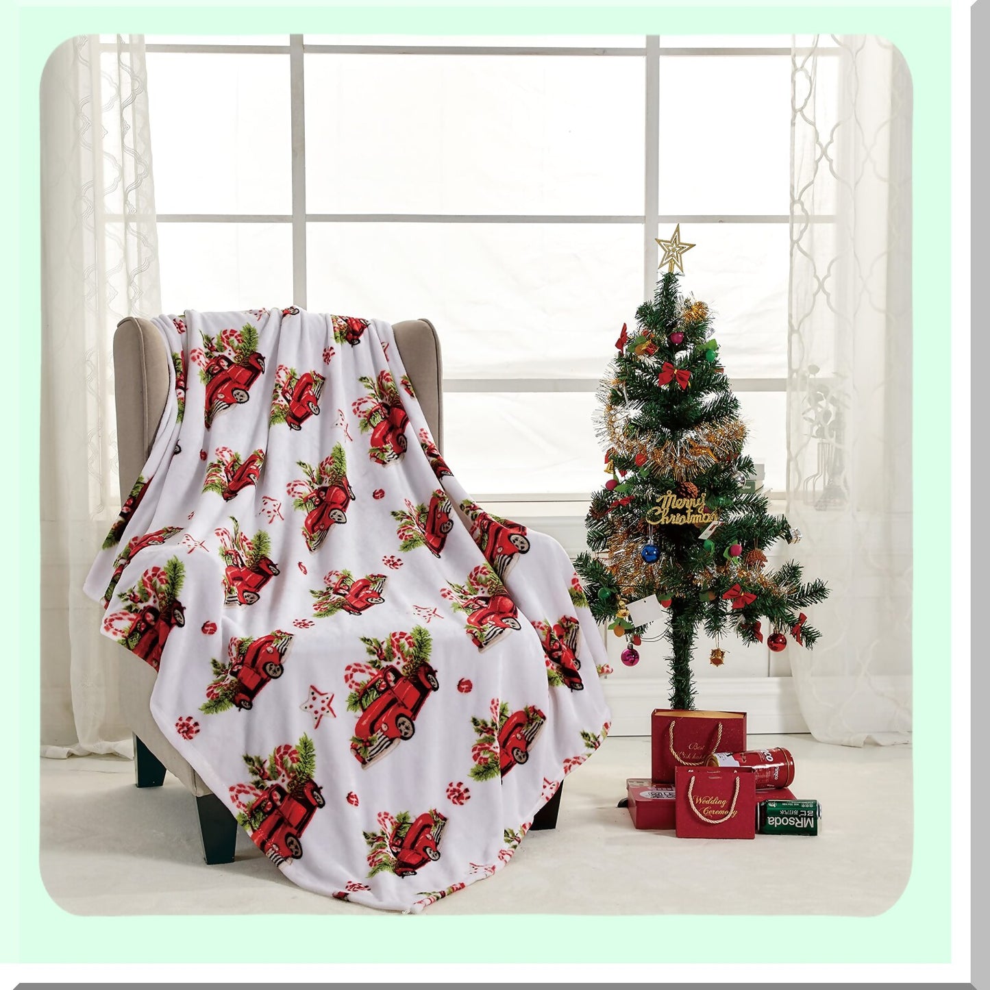 CozyFest Microplush Holiday Throw Blanket - Red Pickup Truck Design, 50" x 60""