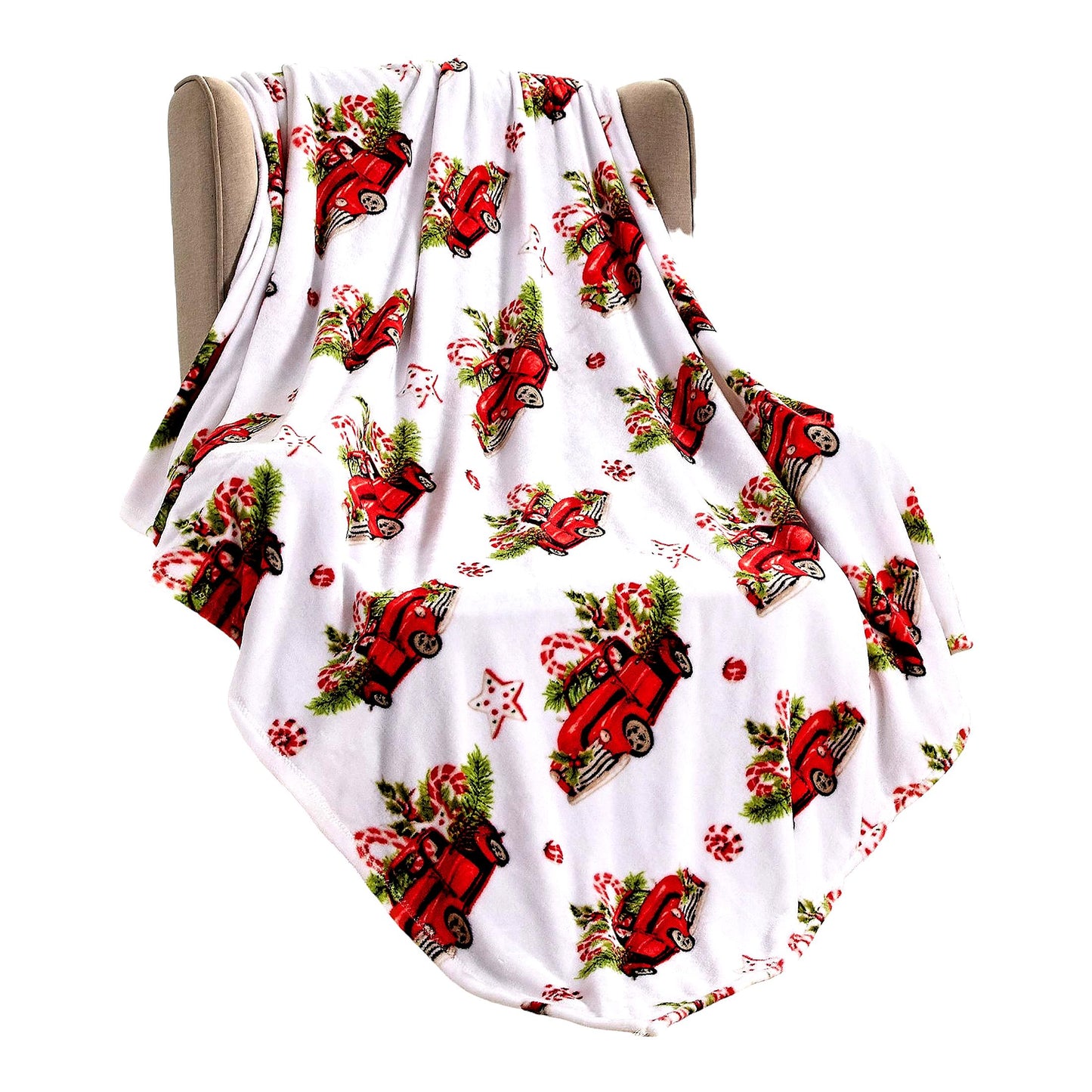 CozyFest Microplush Holiday Throw Blanket - Red Pickup Truck Design, 50" x 60""