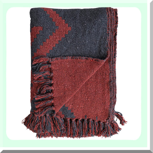 EcoGeo Multicolor Recycled Cotton Throw Blanket with Fringe