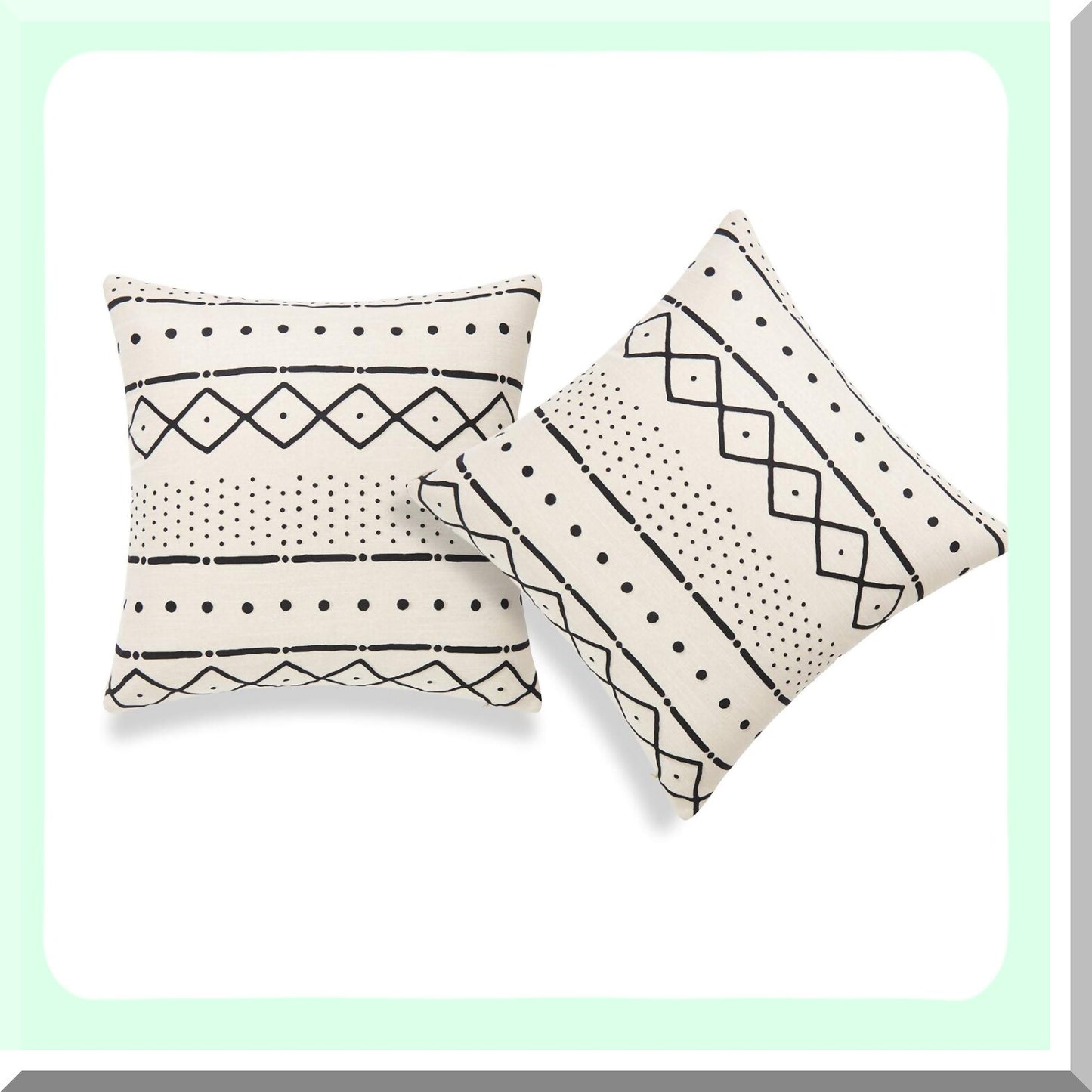 Ethnic Mud Cloth Decorative Pillow Covers - Set of 2 | Heavyweight Cotton Linen | Natural Dots and Lines Design | 18"x18" | 45cm x 45cm