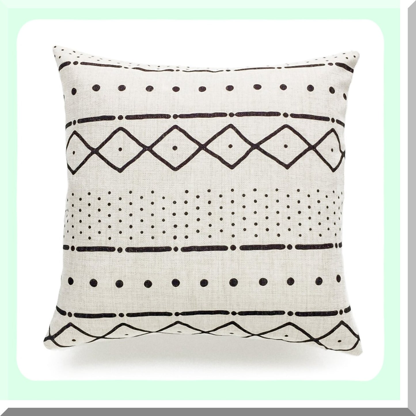 Ethnic Mud Cloth Decorative Pillow Covers - Set of 2 | Heavyweight Cotton Linen | Natural Dots and Lines Design | 18"x18" | 45cm x 45cm