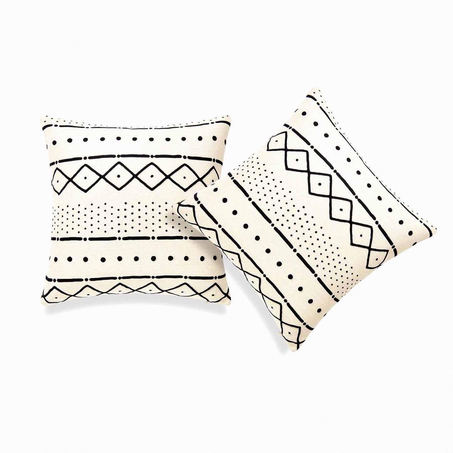 Ethnic Mud Cloth Decorative Pillow Covers - Set of 2 | Heavyweight Cotton Linen | Natural Dots and Lines Design | 18"x18" | 45cm x 45cm