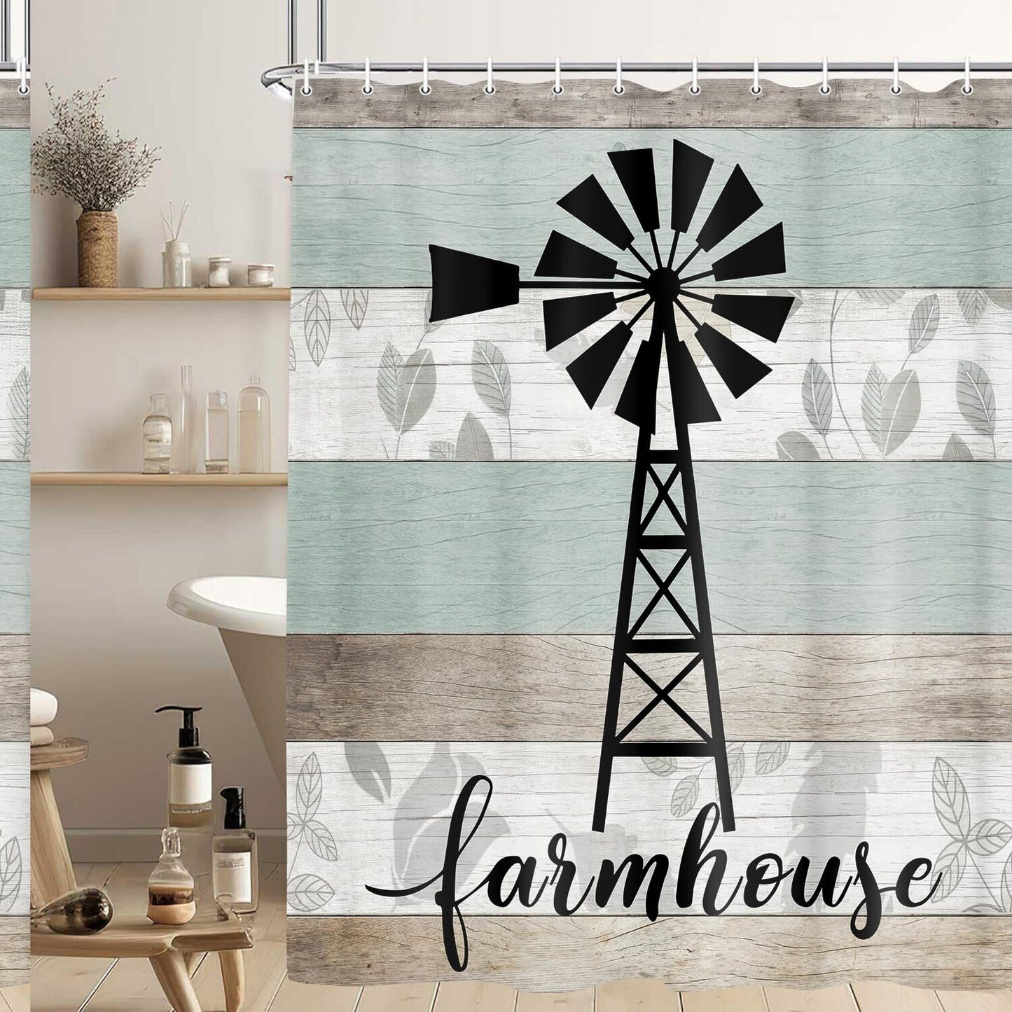 Farmhouse Shower Curtain Vintage Windmill 69x75in