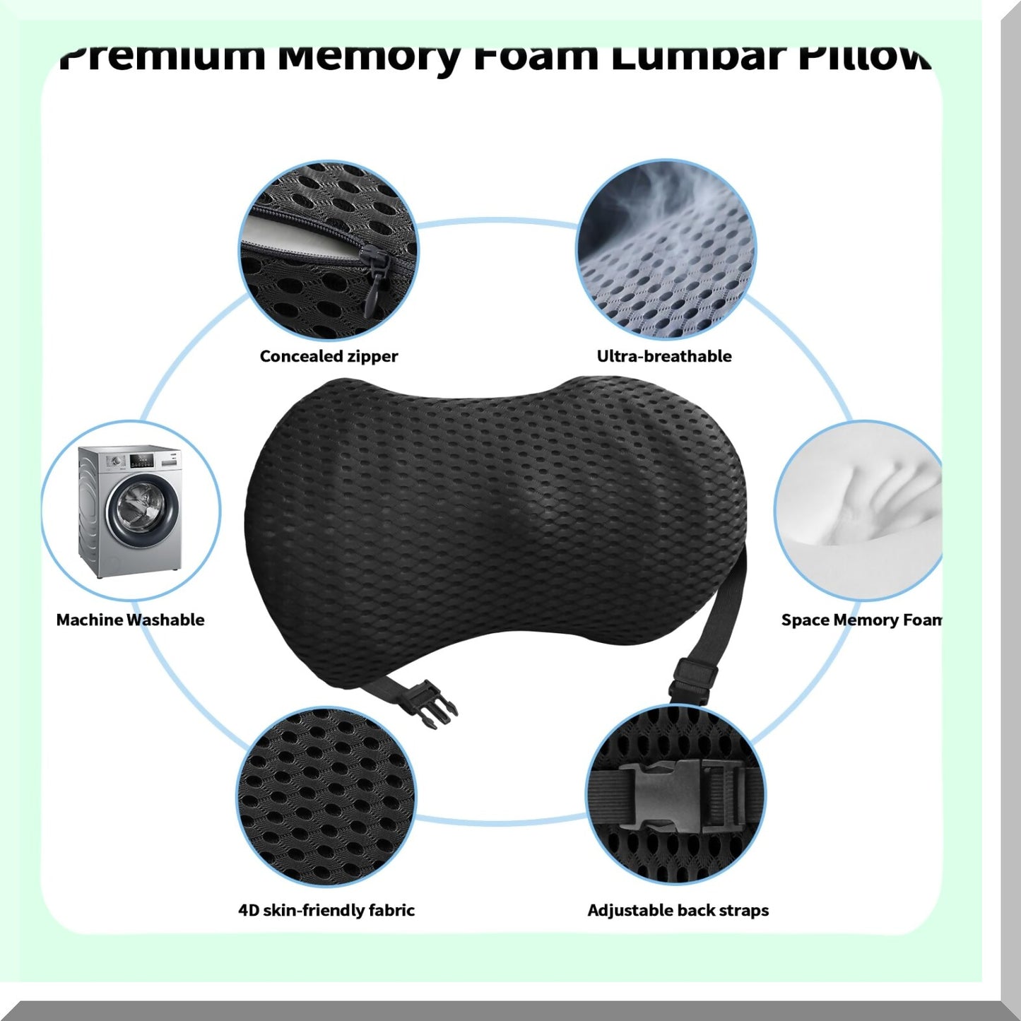 AdjustaFoam Lumbar Support Pillow - Strap-On Relief for Lower Back Pain. Memory Foam Cushion for Car, Bed, Office, Gaming Chair. Improve Posture & Comfort.