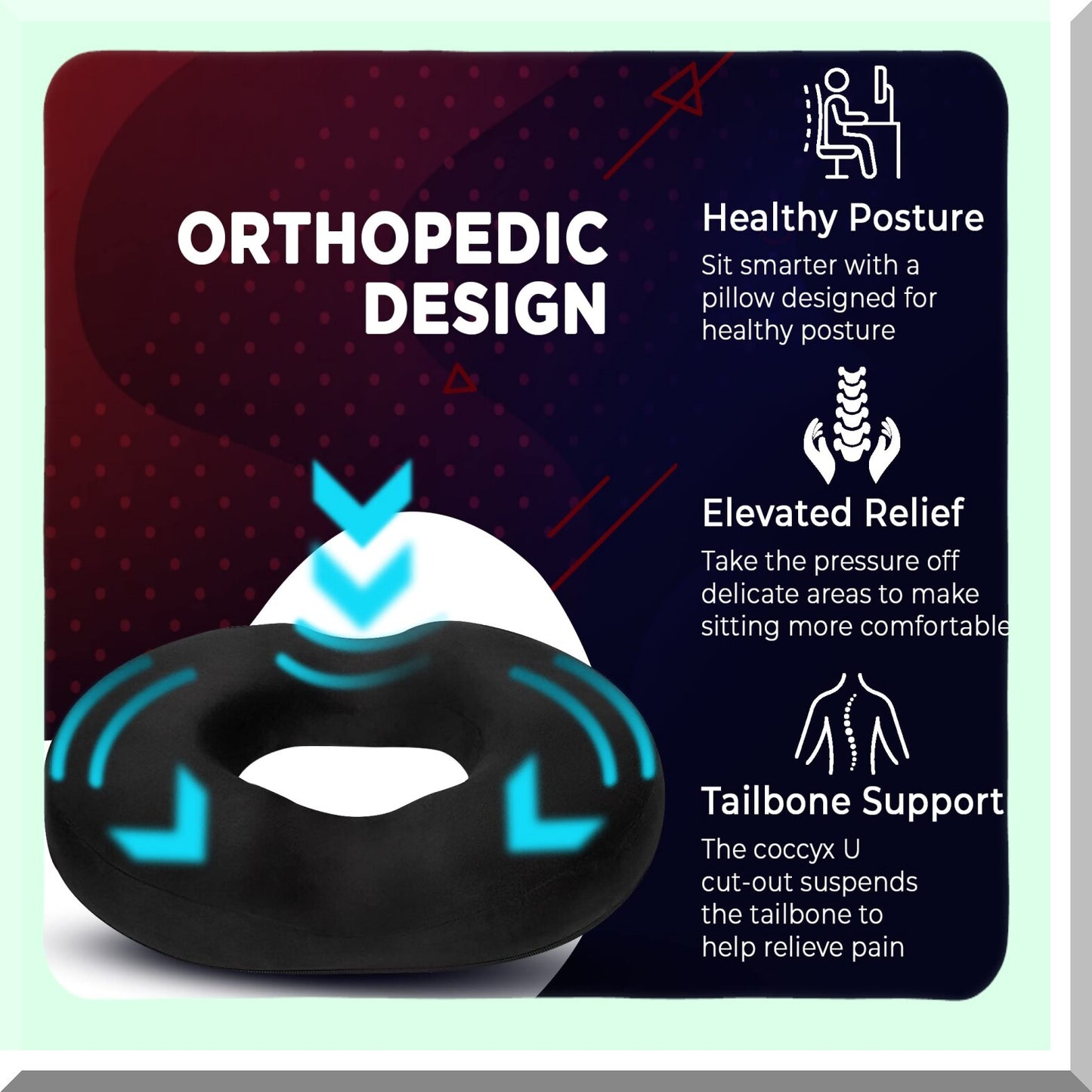 OrthoFoam Coccyx Relief Pillow - Tailbone Pain Cushion for Hemorrhoid, Pregnancy, Surgery, Sciatica - Memory Foam Seat Cushion with Orthopedic Design