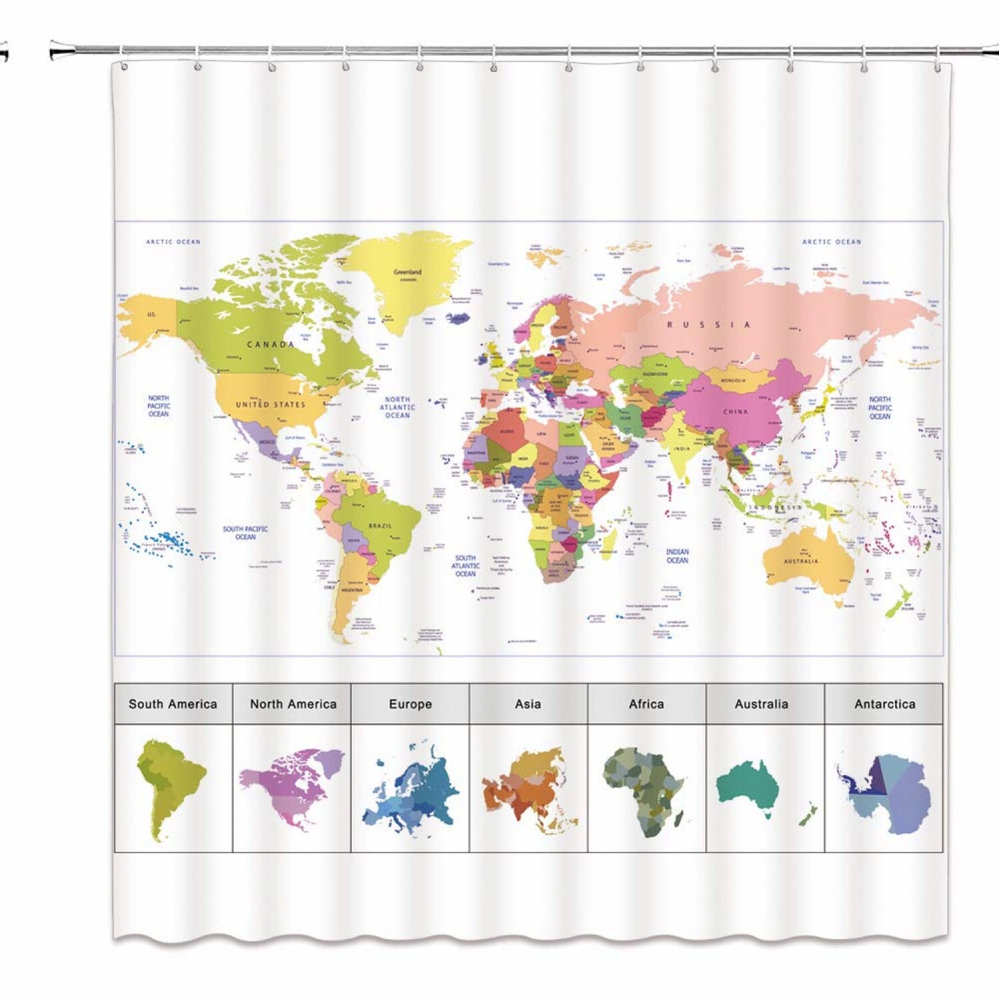 World Map Shower Curtain 180x180cm Fabric