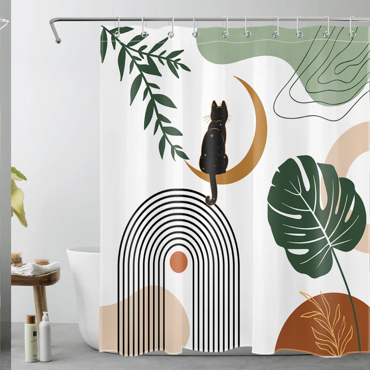 Minimalist Shower Curtain Green Leaf 60x72 inch