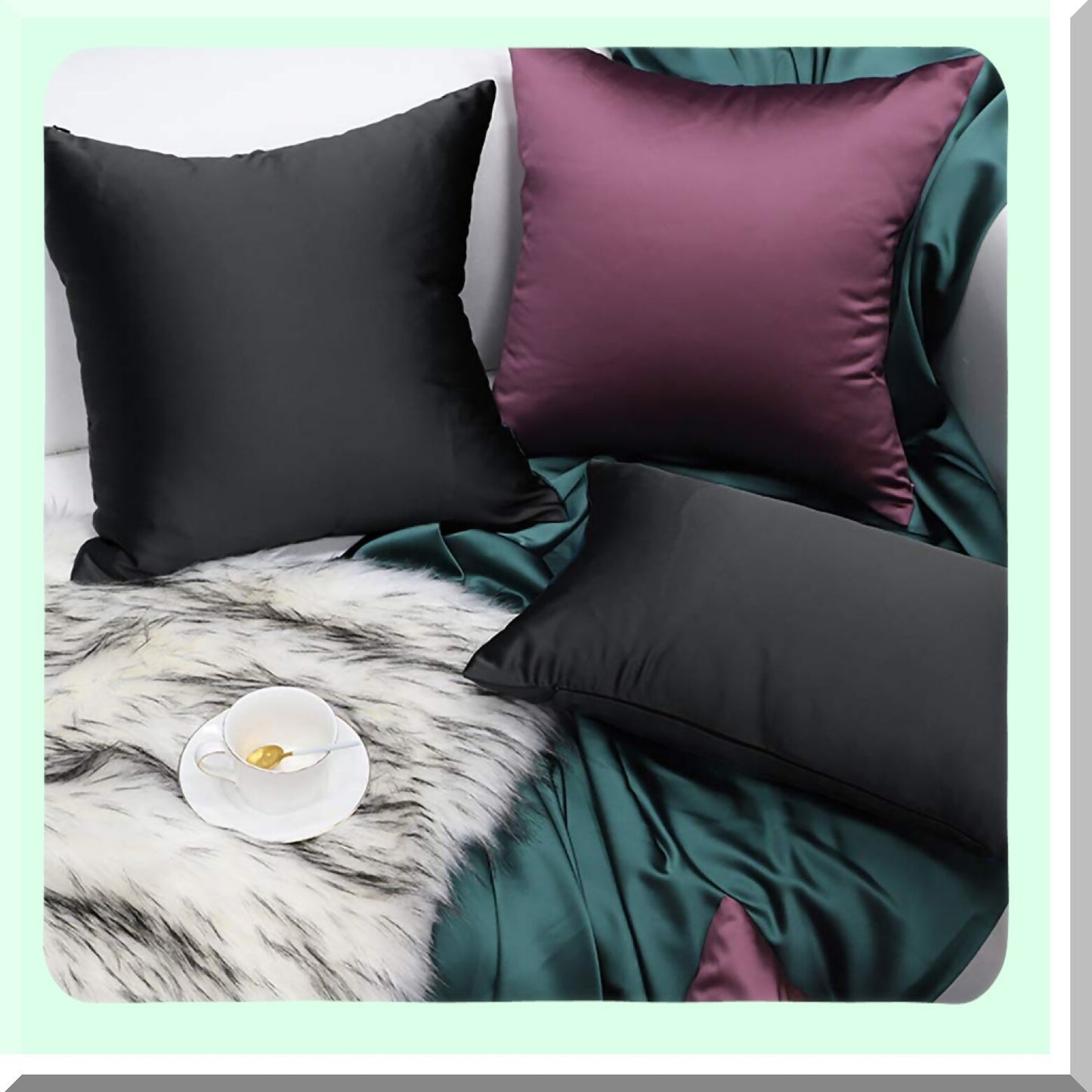 Luxury Silk Black Pillow Covers - Set of 4 | Soft Decorative Throw Pillow Cases | Solid Dyed Home Decor | 20" x 20" | Premium Quality Silk Fabric