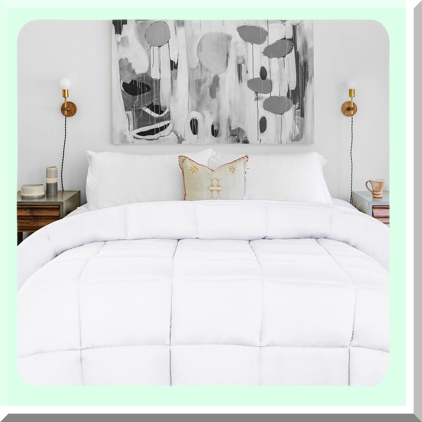 FluffyDreams Reversible Comforter - California White, Medium Weight Down Alternative Bedding with Brushed Microfiber, Oversized Blanket for Decorative Duvet Insert