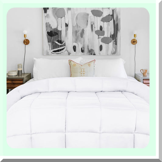 FluffyDreams Reversible Comforter - California White, Medium Weight Down Alternative Bedding with Brushed Microfiber, Oversized Blanket for Decorative Duvet Insert