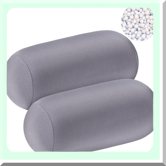 Microbead Comfort Roll Pillow - Soft Bolster Cylindrical Pillow for Sleeping, Travel, Neck, Head, Back Support - 2 Pack, 11.8 x 6.3 Inch - Grey