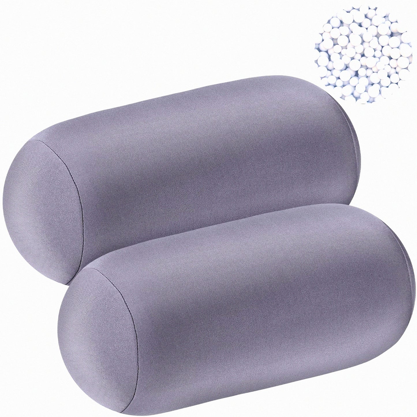 Microbead Comfort Roll Pillow - Soft Bolster Cylindrical Pillow for Sleeping, Travel, Neck, Head, Back Support - 2 Pack, 11.8 x 6.3 Inch - Grey