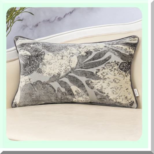 Vintage Grey Monstera Leaf Velvet Lumbar Pillowcase - Textured Cushion Cover for Sofa Couch & Bedroom Decor - Neutral Oblong Throw Pillow 12x20"
