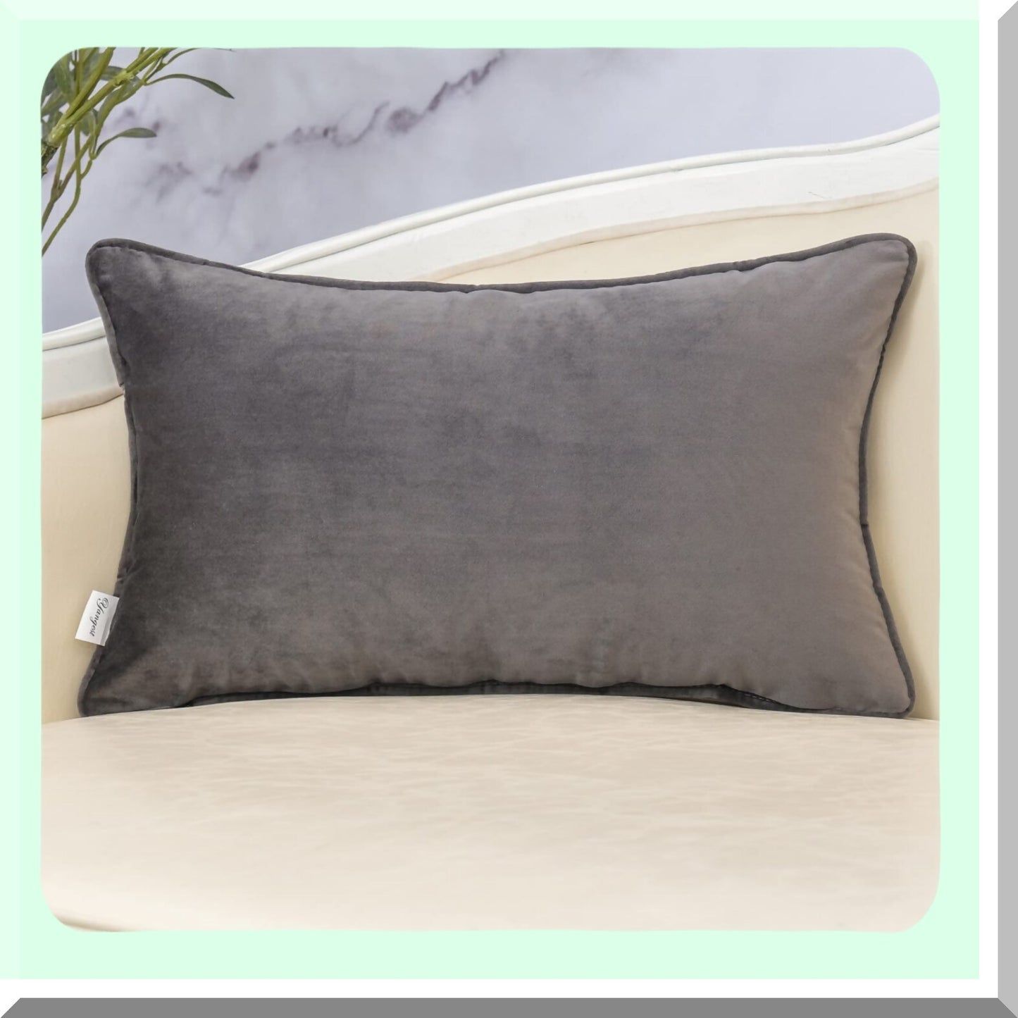 Vintage Grey Monstera Leaf Velvet Lumbar Pillowcase - Textured Cushion Cover for Sofa Couch & Bedroom Decor - Neutral Oblong Throw Pillow 12x20"