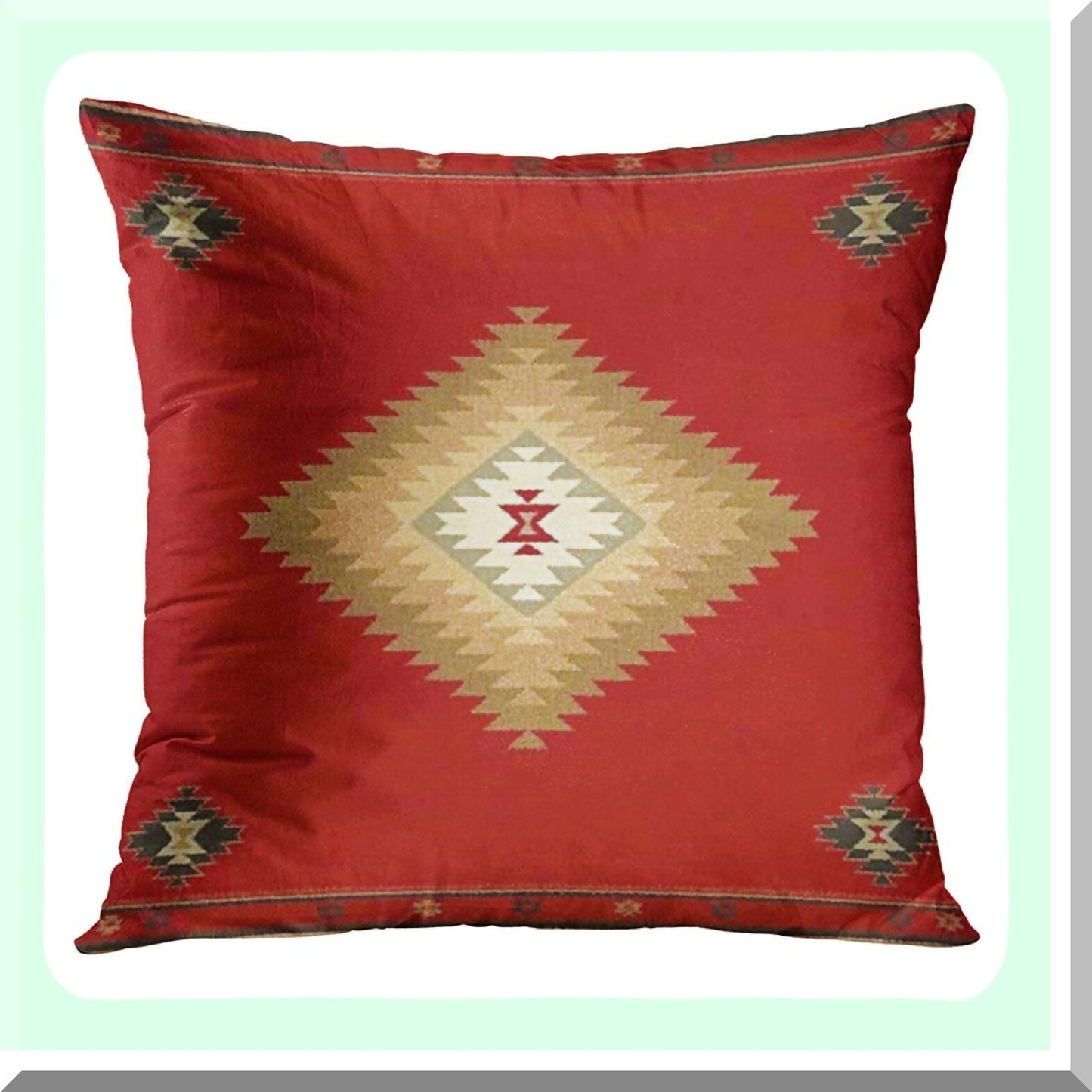 Southwest Geometric Red Tribal Pillow Covers - Set of 4 | Country Home Decor Square 18x18 Inches | Cultural Hue Western Decorative Pillowcases