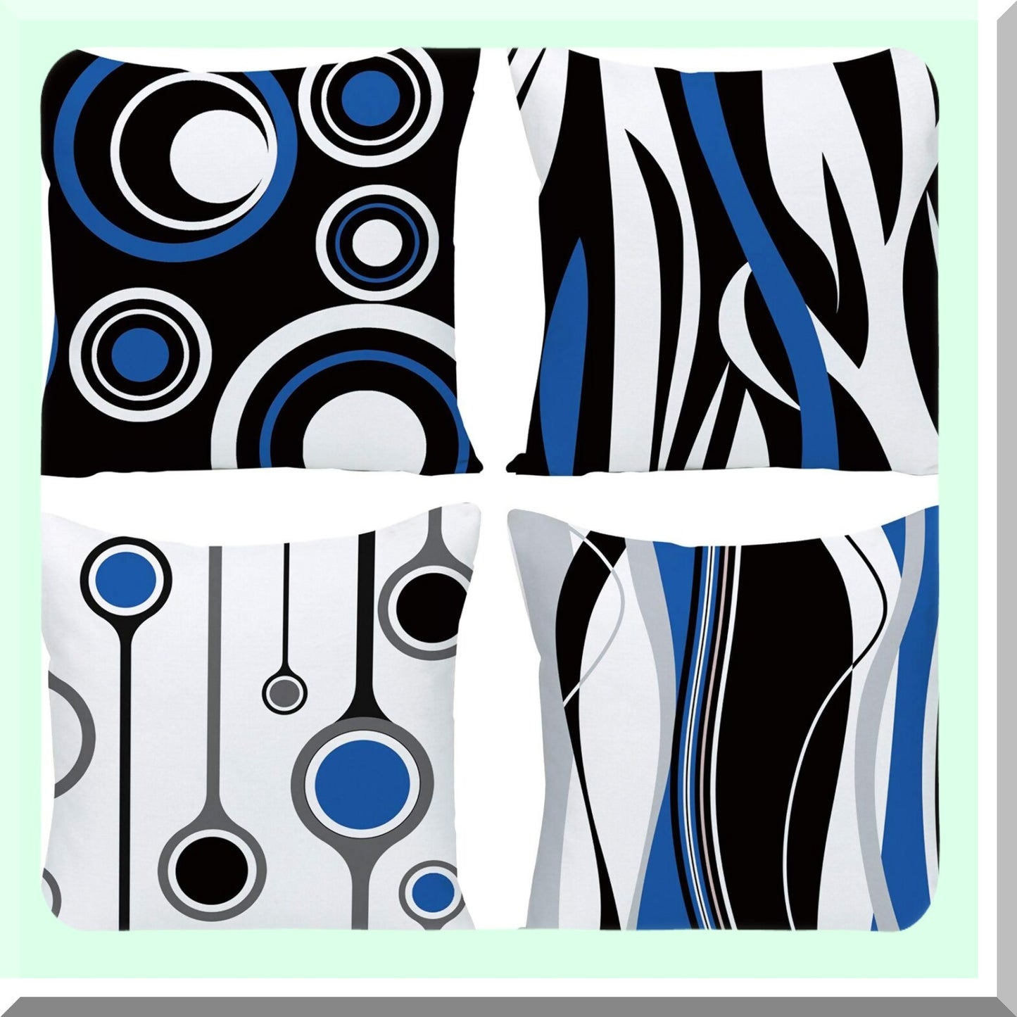 Abstract Stripe Dot Pillowcase Set - Blue Black White Decorative Throw Pillow Covers for Home Decor - Modern Square 18x18 Inches
