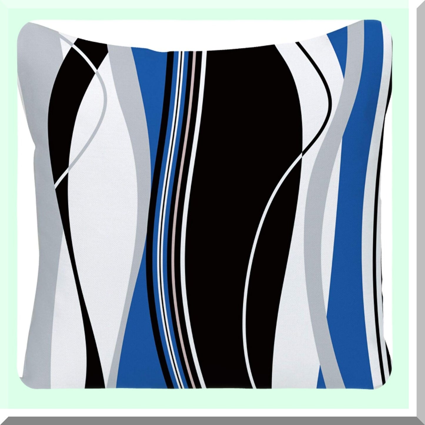 Abstract Stripe Dot Pillowcase Set - Blue Black White Decorative Throw Pillow Covers for Home Decor - Modern Square 18x18 Inches