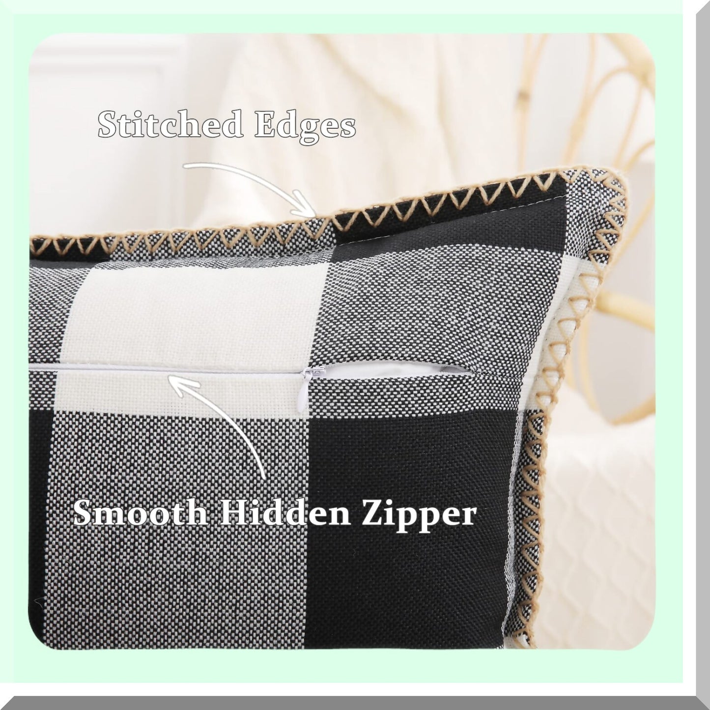 Buffalo Plaid Farmhouse Throw Pillow Covers - Set of 2, Outdoor Decorative Cushion Cases for Bed Couch Sofa - Black White Checkered Design, 18x18