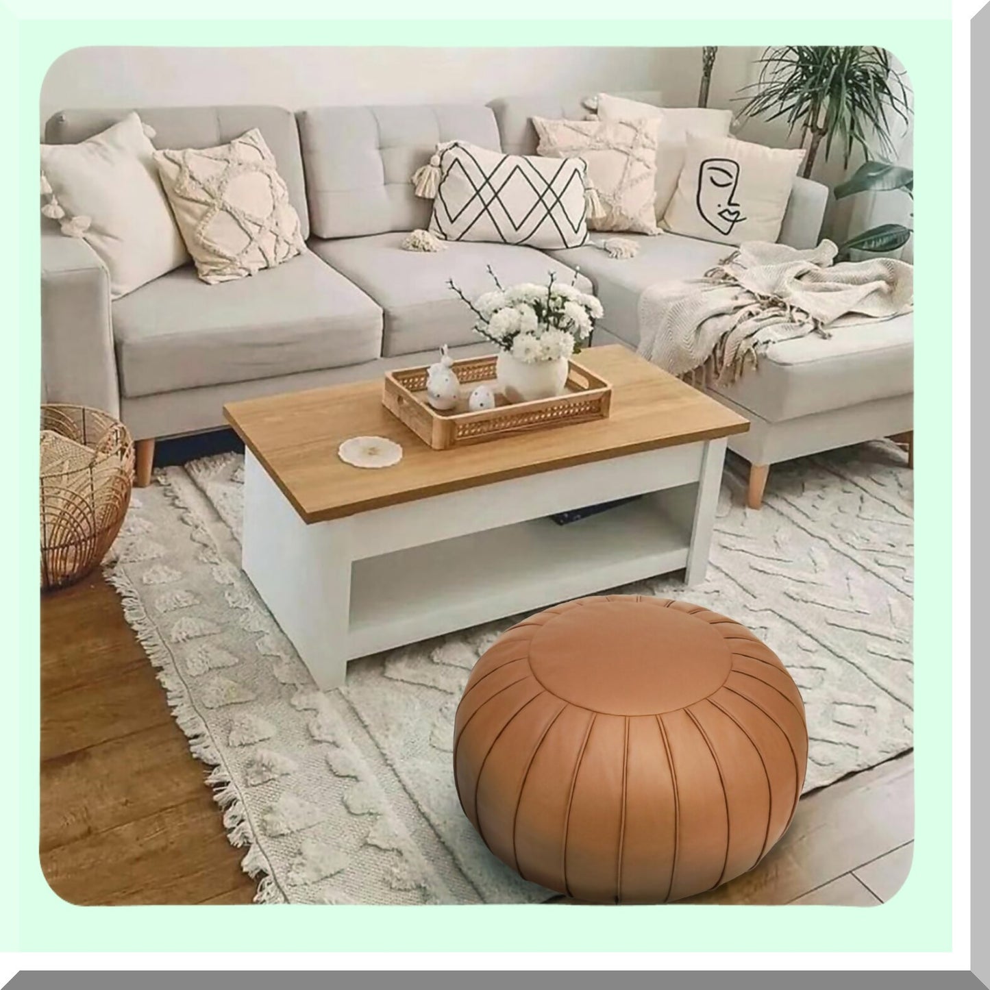 Luxury Suede Round Storage Footstool - Brown Ottoman Pouf for Living Room & Bedroom - 21.6" x 13" Floor Cushion - Wedding Decor - No Filler Included