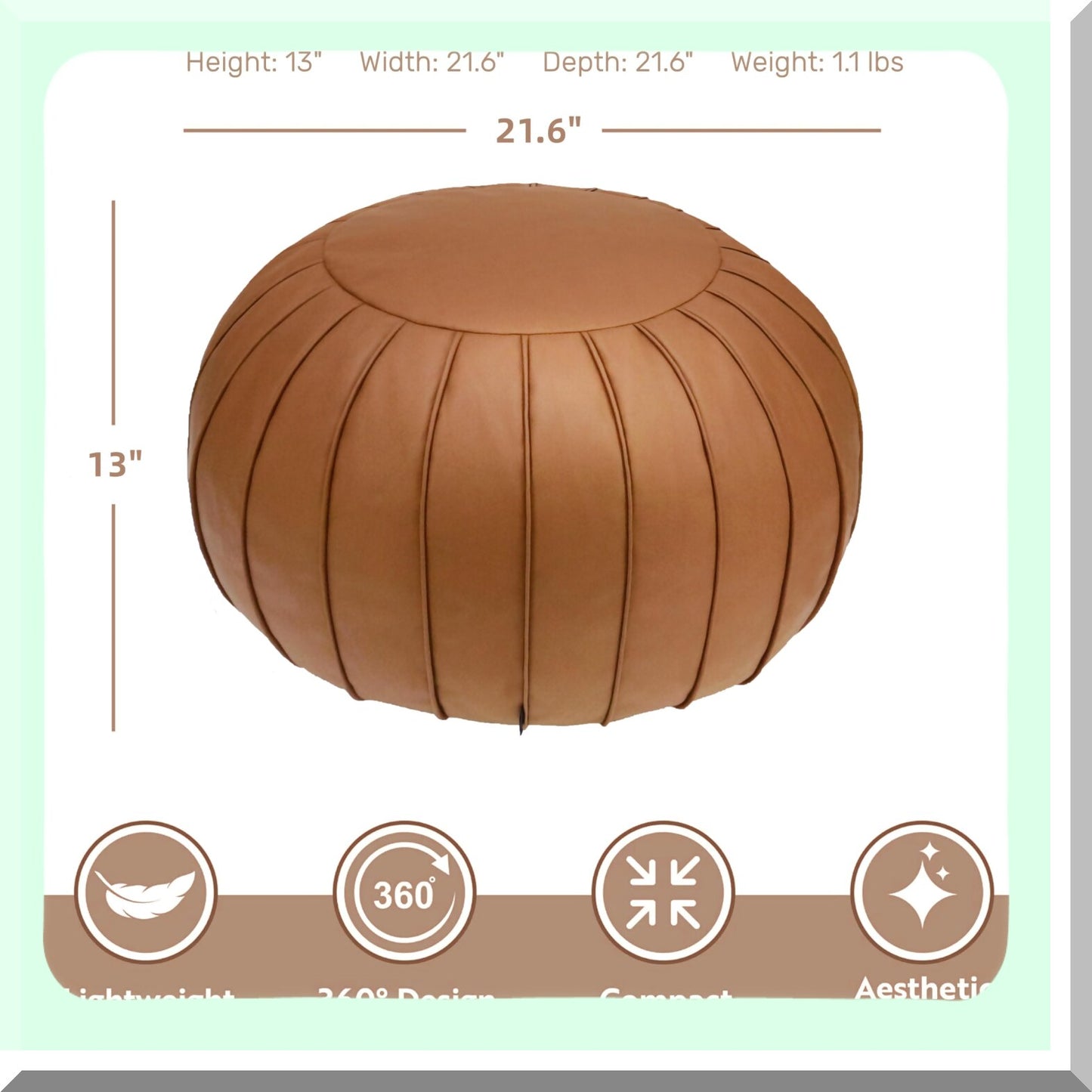 Luxury Suede Round Storage Footstool - Brown Ottoman Pouf for Living Room & Bedroom - 21.6" x 13" Floor Cushion - Wedding Decor - No Filler Included