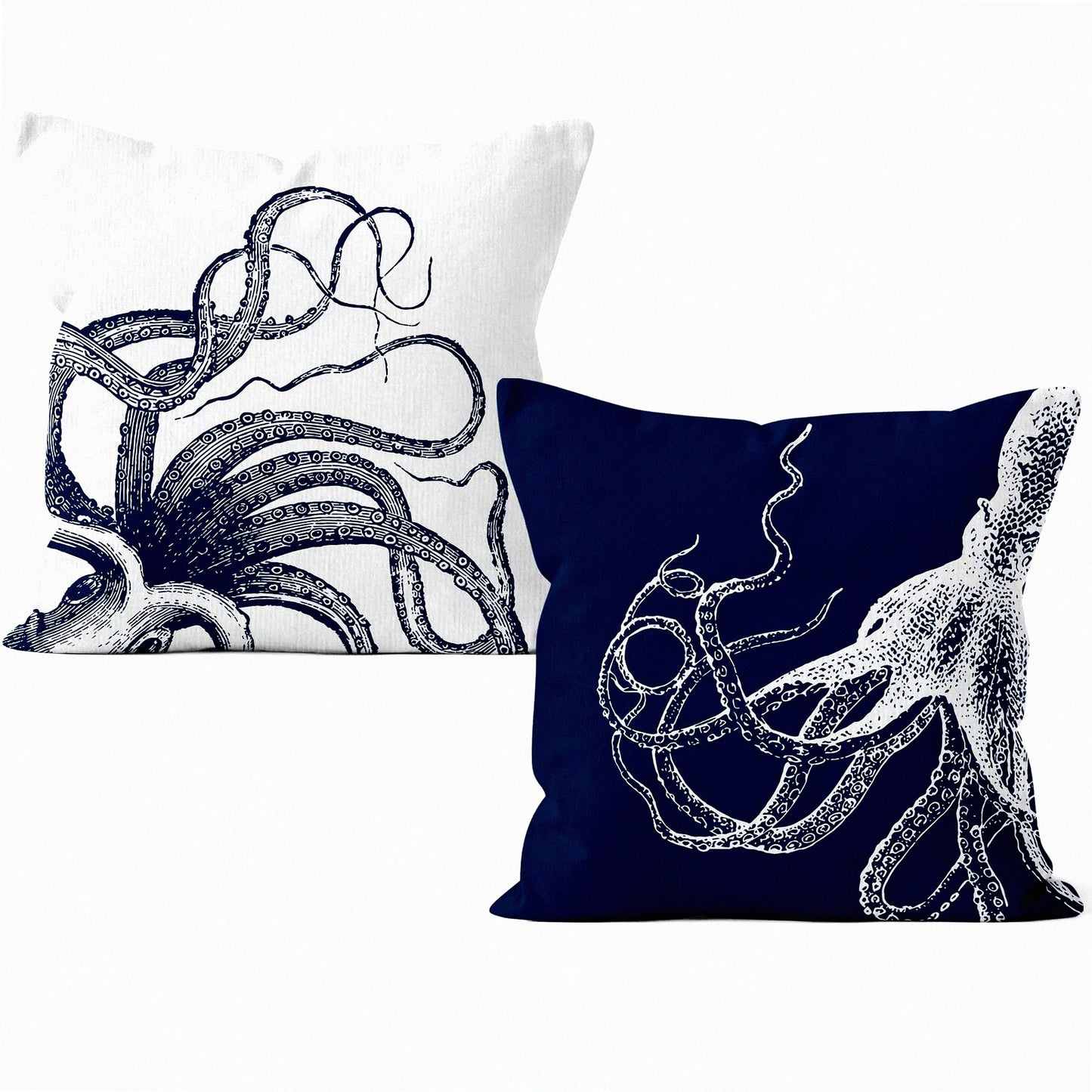 OctoCoastal Nautical Pillow Covers - Set of 2 Decorative Throw Pillowcases 18 x 18 for Sofa Bed Room Home Decor. Ocean Beach Octopus Design.