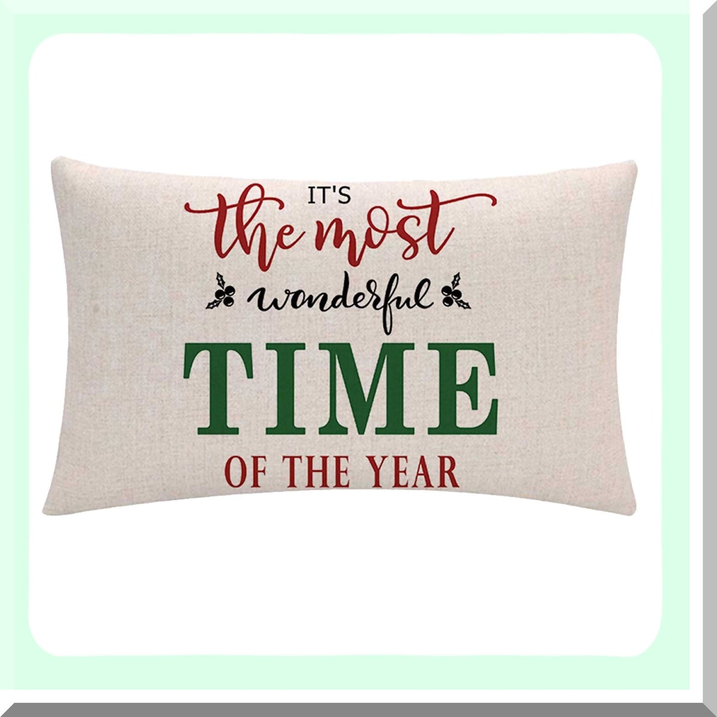 Winter Wonderland Holiday Pillow Covers - Festive Farmhouse Decor Set of 2 Red & Green Throw Pillowcases with "It's The Most Wonderful Time Of The Year" Saying. Cozy Rectangular Cushion Covers 12" x 20"