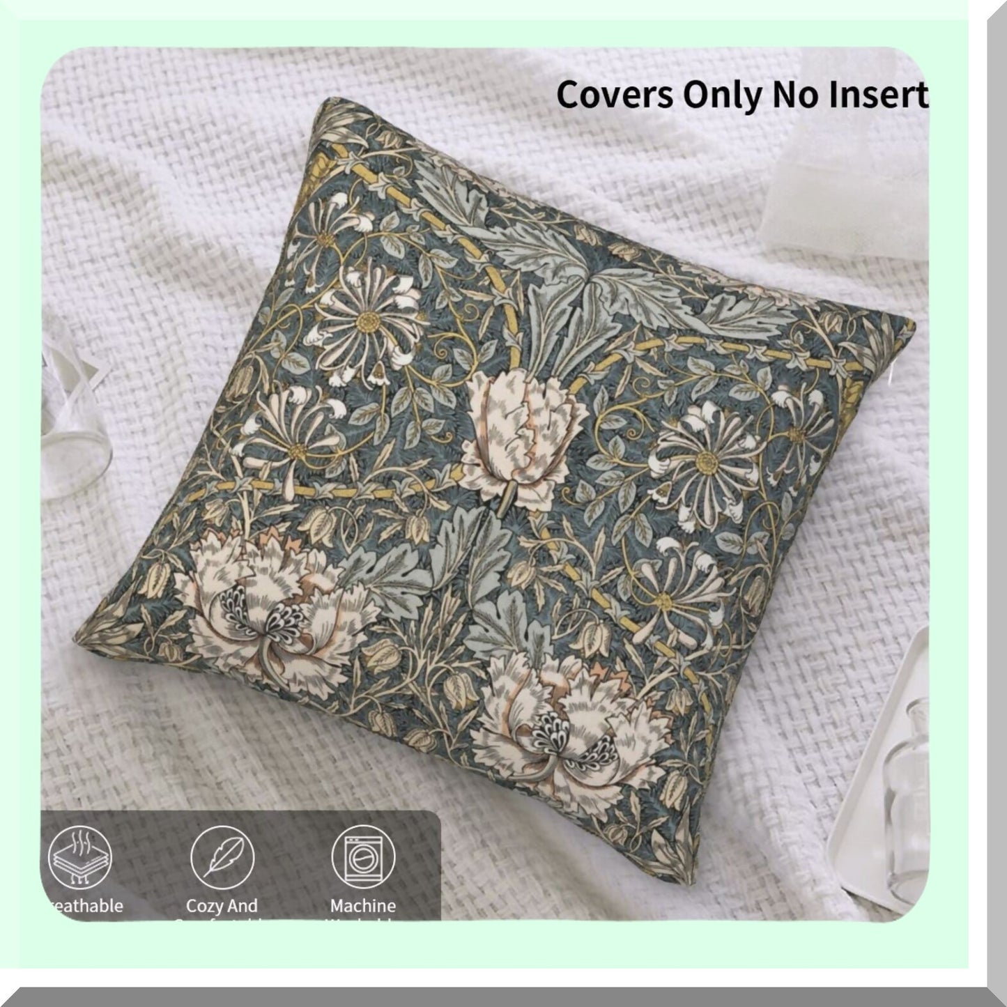 Pimpernel Velvet Decorative Pillow Covers - Soft Cushion Cases for Home Decor - Living Room, Bed, Couch, Car - 18x18 Inch - Set of 13 - William Morris Inspired