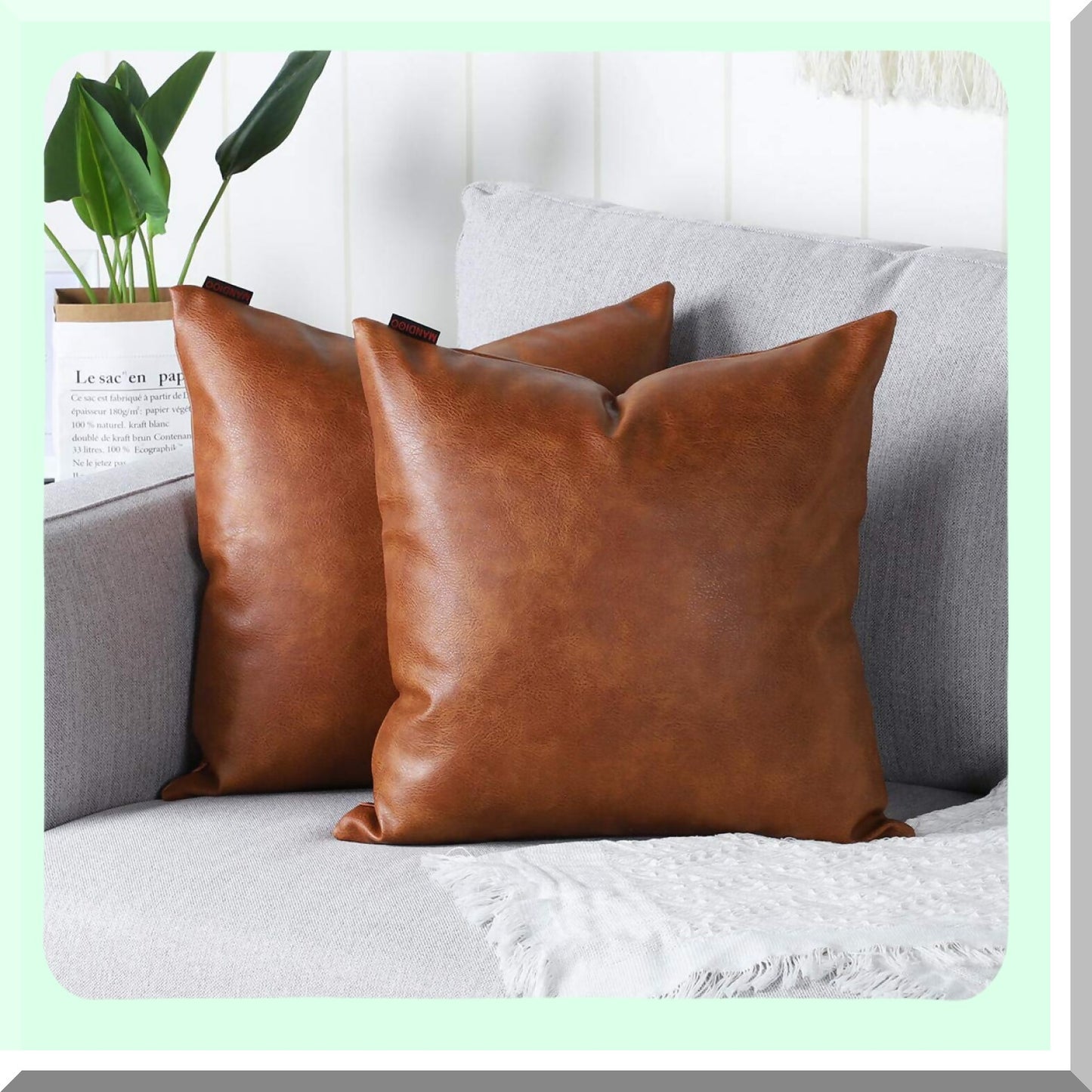 Luxury Leather Decorative Pillow Covers - Modern Solid Outdoor Cushion Cases for Couch Sofa Bed - Set of 2 - 20x20 Inches - Brown - Luxury Pillowcases