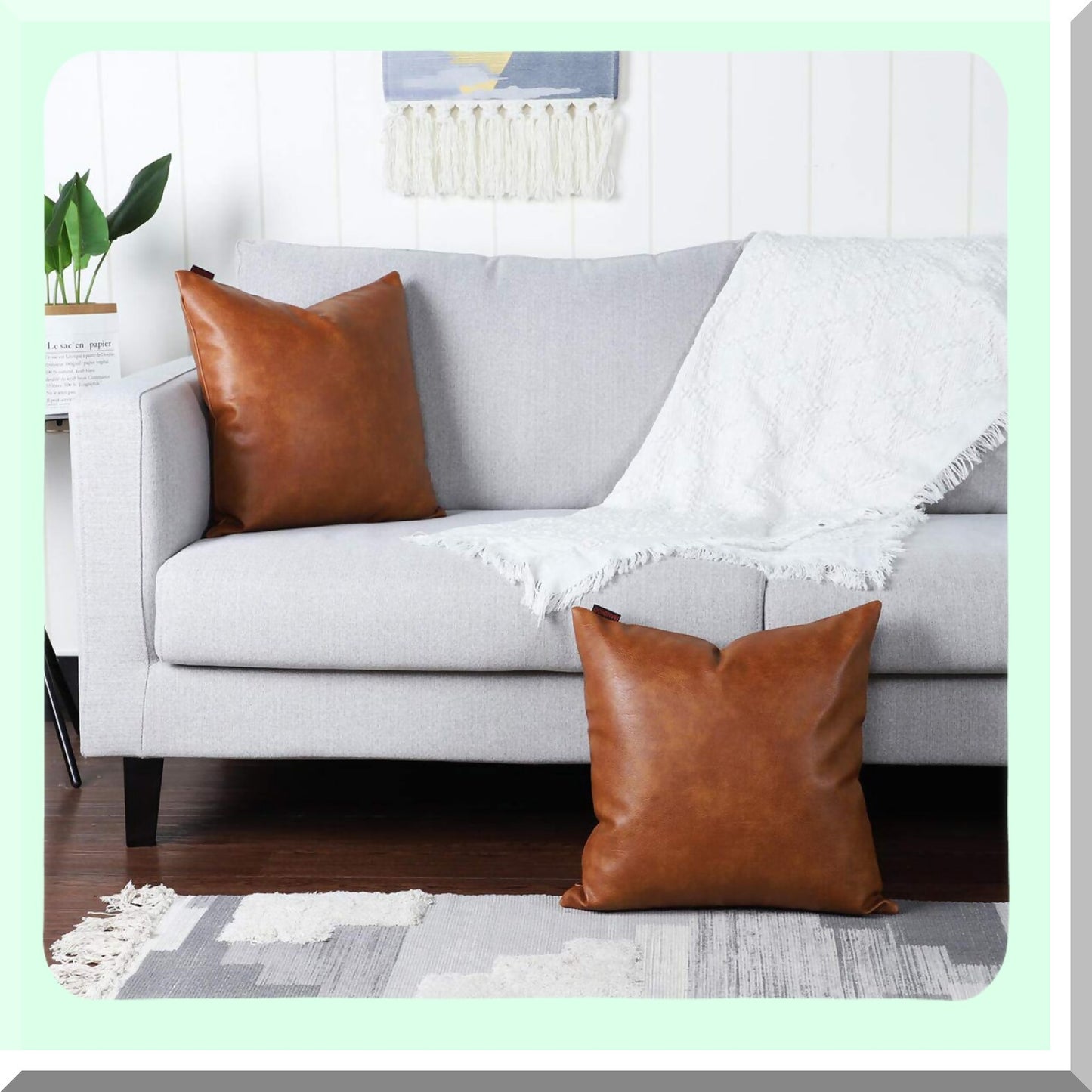 Luxury Leather Decorative Pillow Covers - Modern Solid Outdoor Cushion Cases for Couch Sofa Bed - Set of 2 - 20x20 Inches - Brown - Luxury Pillowcases