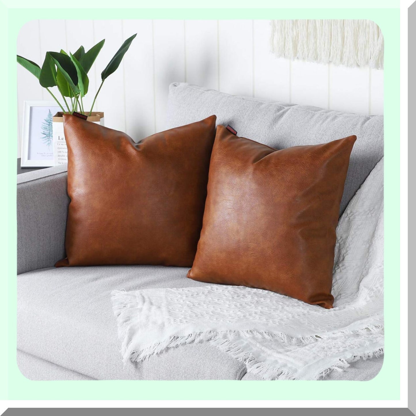 Luxury Leather Decorative Pillow Covers - Modern Solid Outdoor Cushion Cases for Couch Sofa Bed - Set of 2 - 20x20 Inches - Brown - Luxury Pillowcases