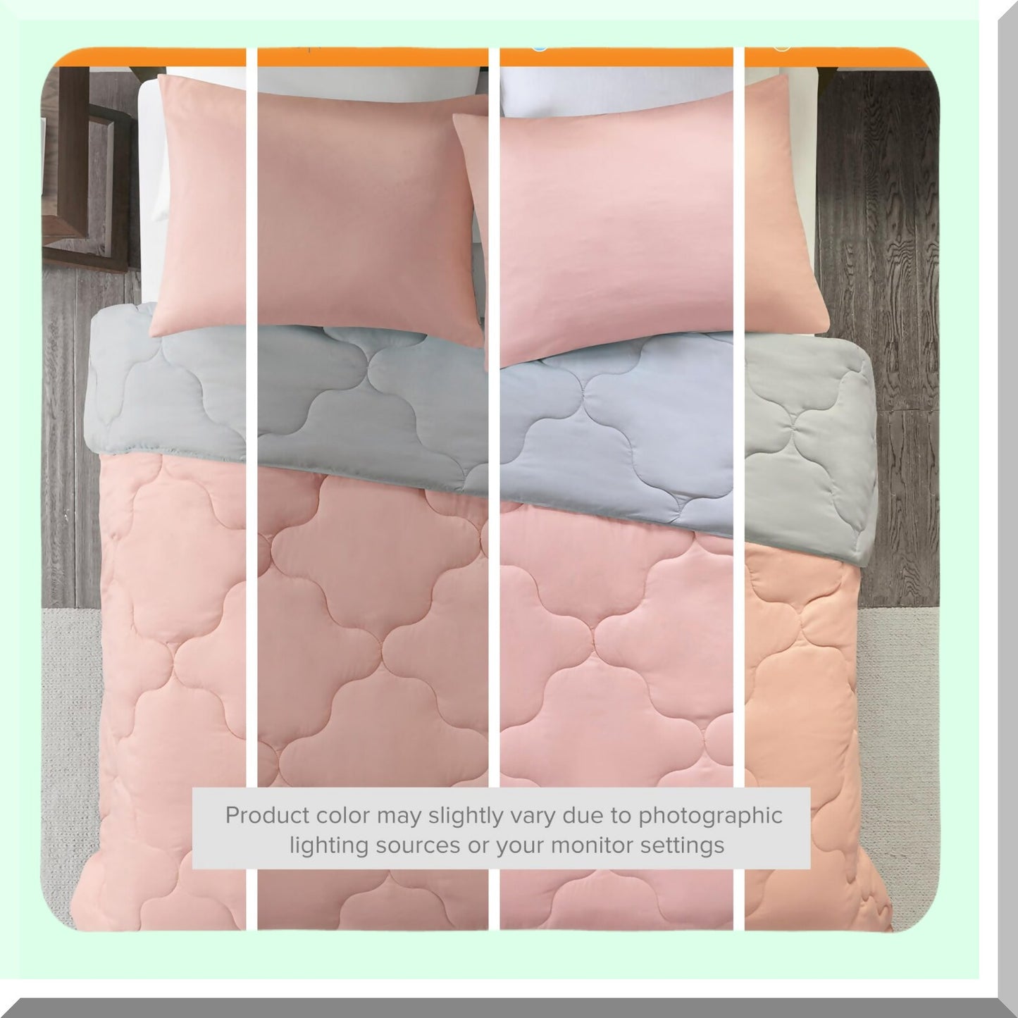 Vibrant GeoQuilt Comforter Set - Lightweight All Season Down Alternative Bedding - Trendy Coral/Gray Reversible Design - Full/Queen 3 Piece Set